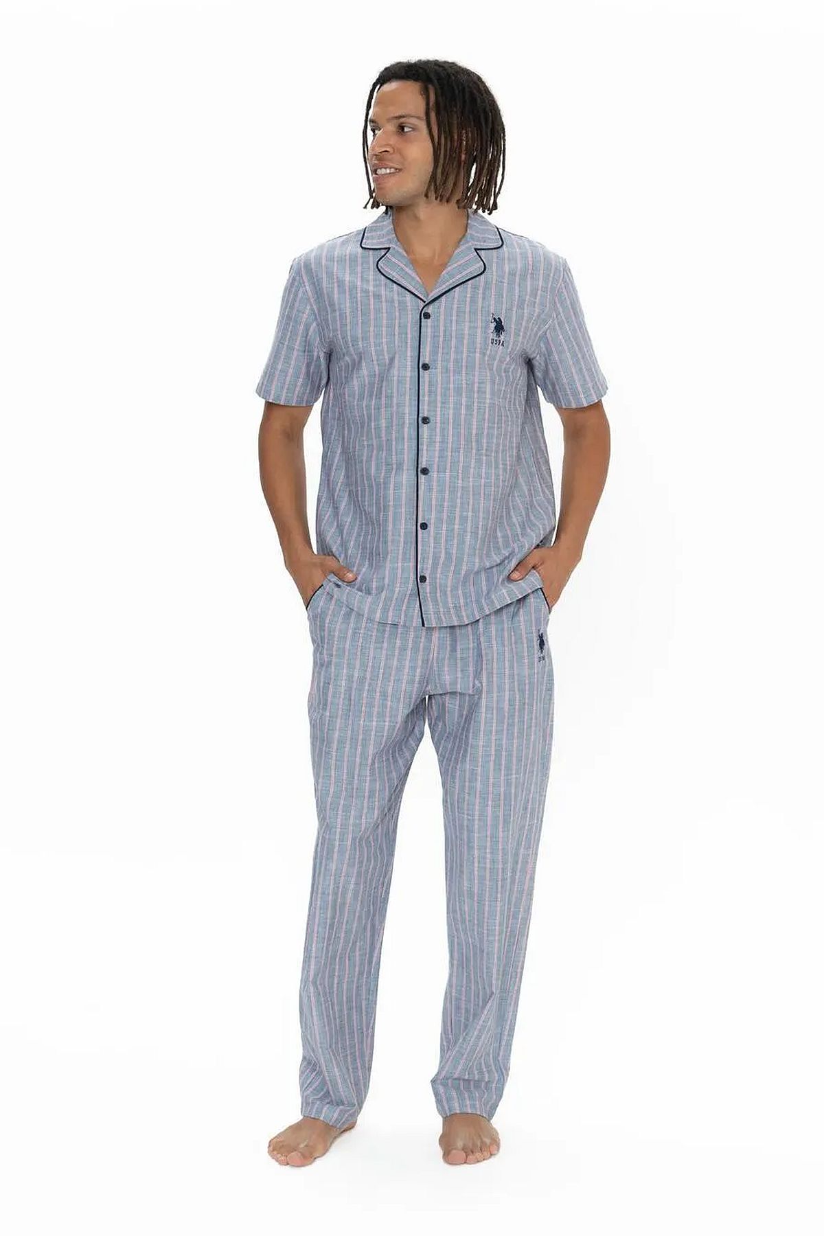 U.s Polo Assn. 18913 Erkek Kısa Kollu Gömlek Pijama Takımı-Lacivert
