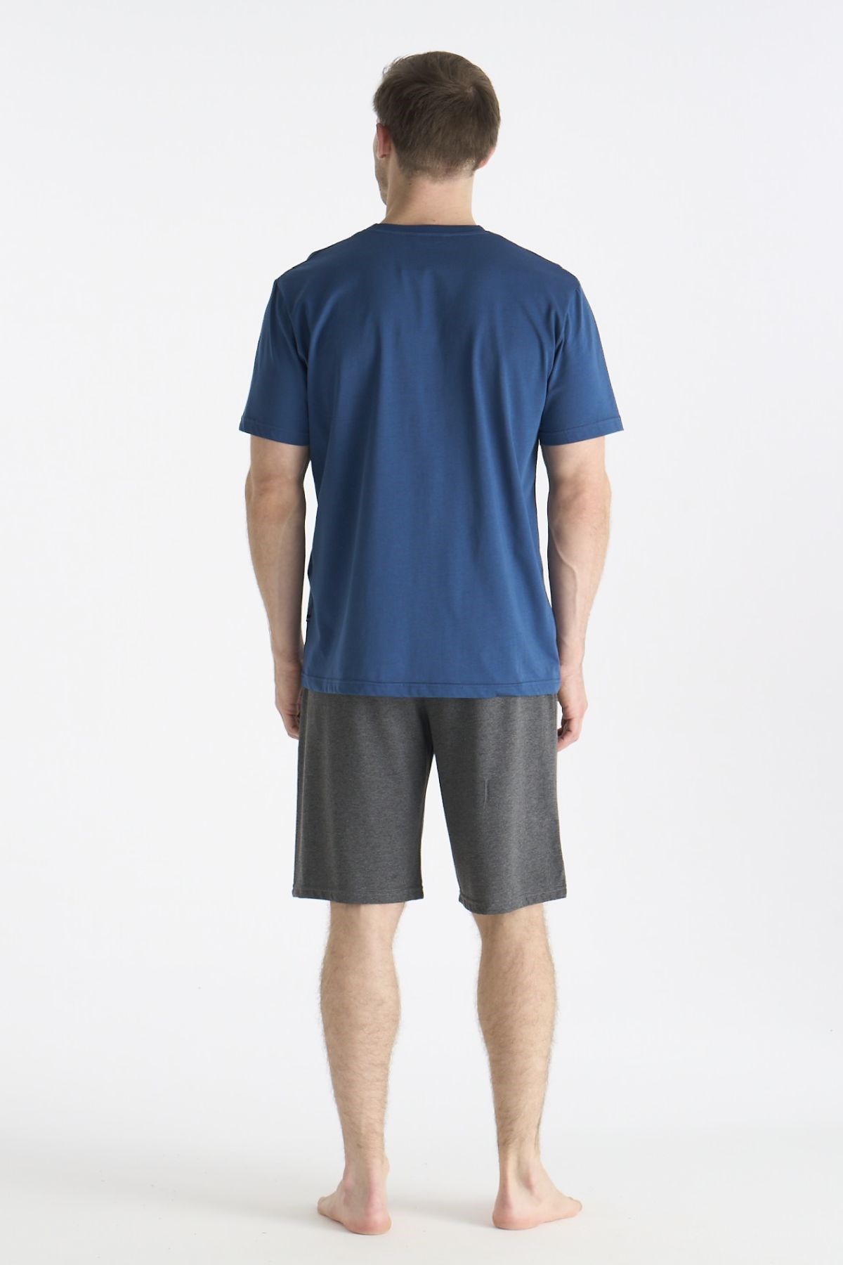 U.s Polo Assn. 19019B Erkek Kısa Kollu Bisiklet Yaka Şortlu Pijama Takımı-Lacivert
