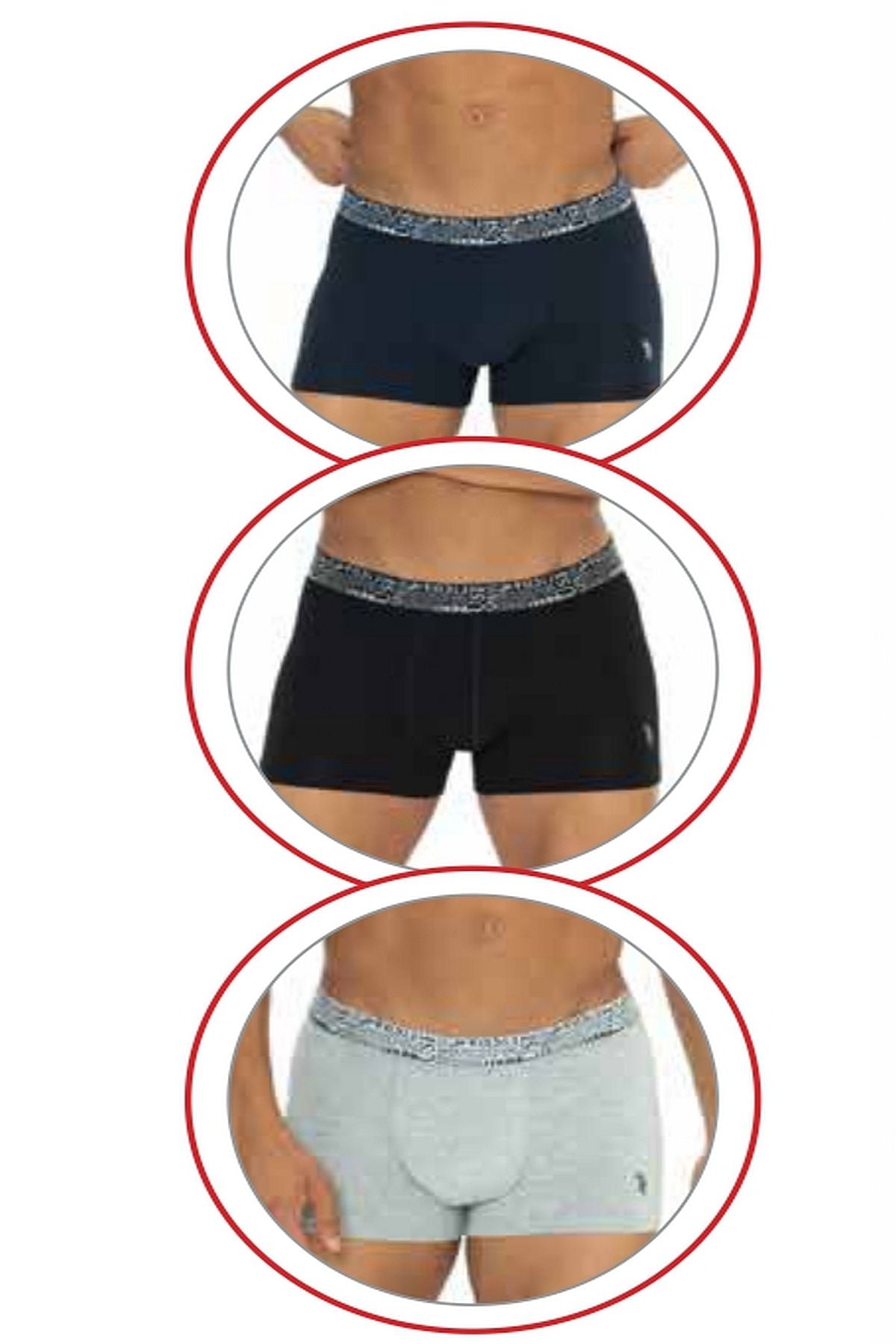 U.s Polo Assn. 80543 Erkek Pamuklu 3lü Boxer-Siyah&Lacivert&Grimelanj