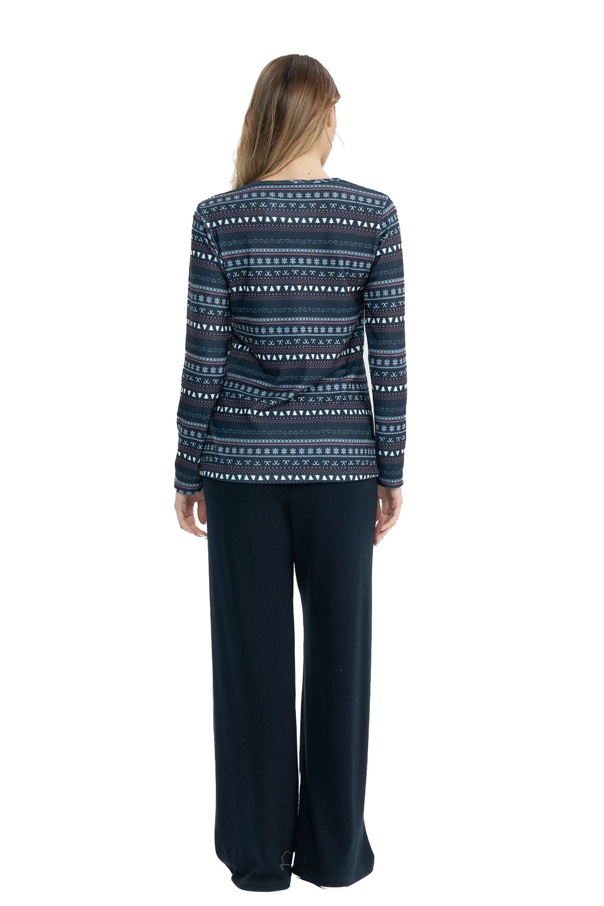 U.s Polo Assn. 17113 Kadın Uzun Kollu Yumaş Kumaş Rahat Ev giyim-Lacivert