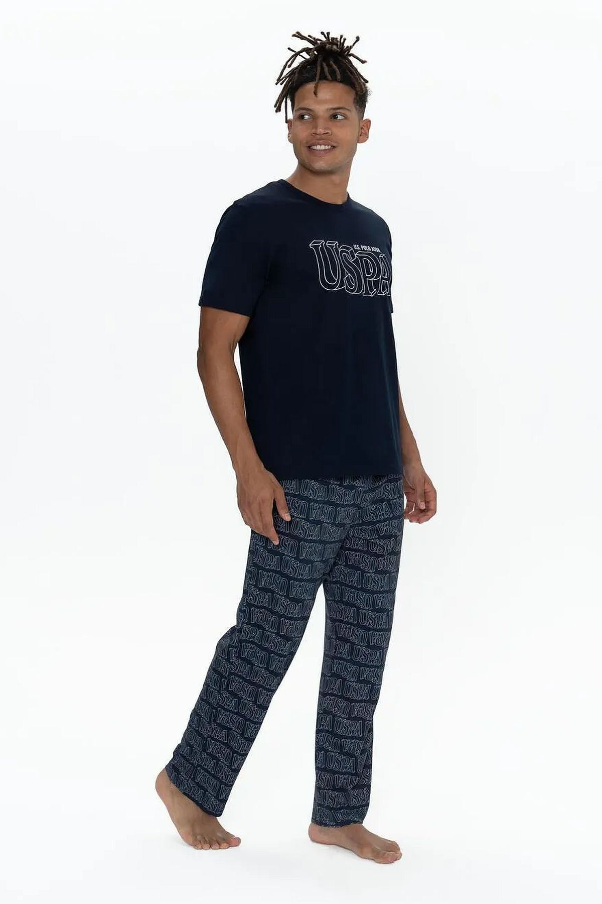 U.s Polo Assn. 18903 Erkek Kısa Kollu Bisiklet Yaka 3lü Pijama Takımı-Lacivert