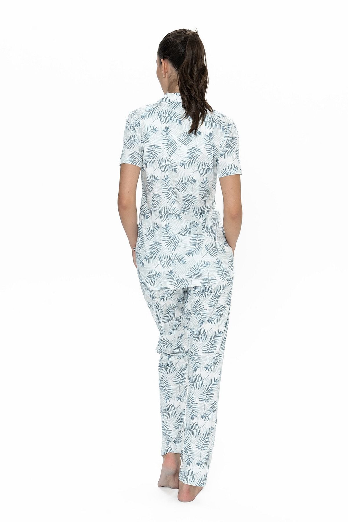 U.s Polo Assn. 20087 Kadın Kısa Kollu Gömlek Pijama Takım-Mavi