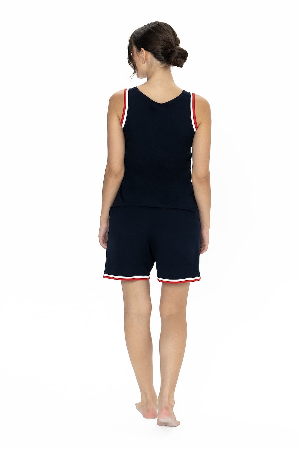 U.s Polo Assn. 20005 Kadın Kalın Askılı Bisiklet Yaka Şortlu Pijama Takımı-Lacivert