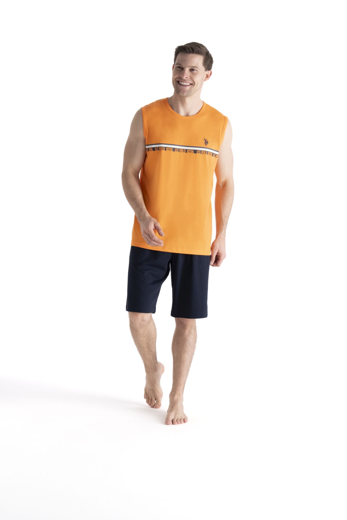 U.s Polo Assn. 19020 Erkek Kolsuz Bisiklet Yaka Şortlu Pijama Takımı-Turuncu