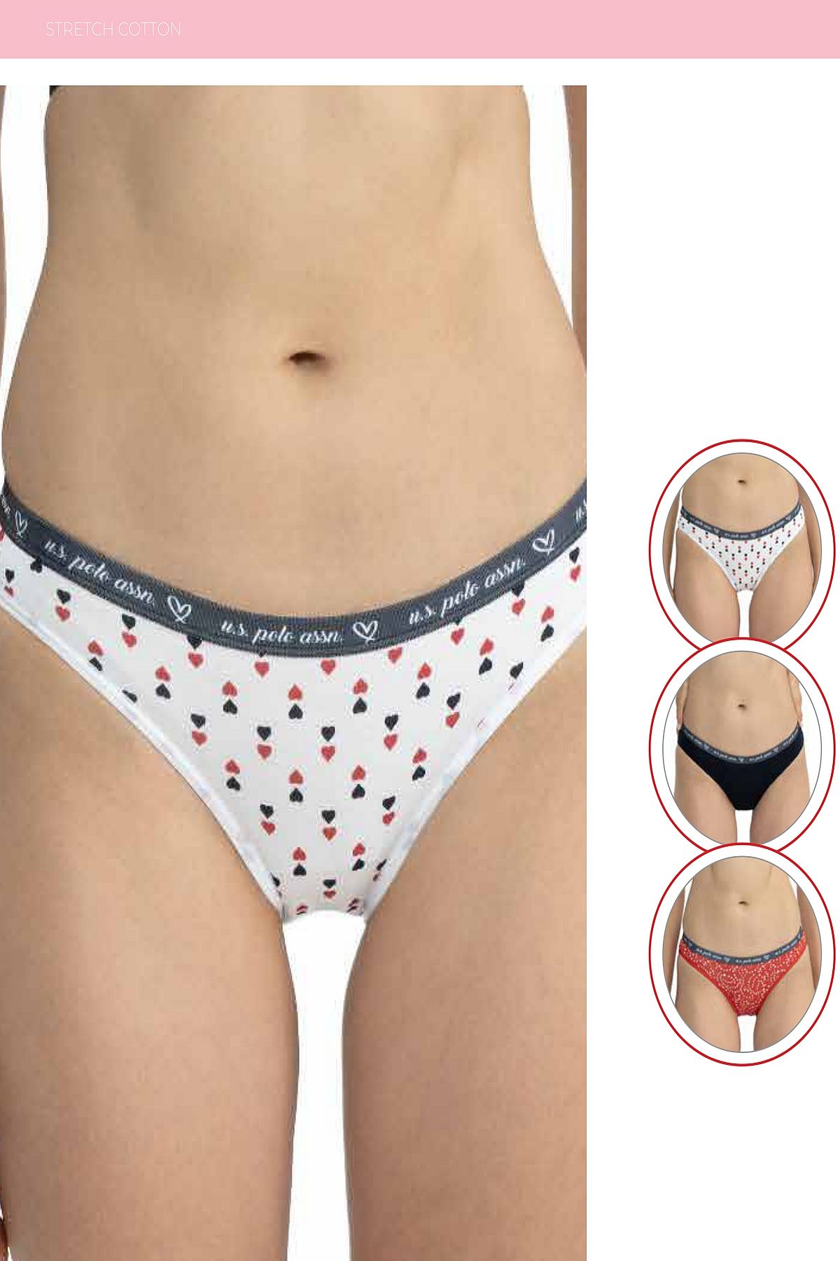 U.s Polo Assn. 66430 Kadın Karışık Desen Pamuklu 3lü Slip Külot-Lacivert