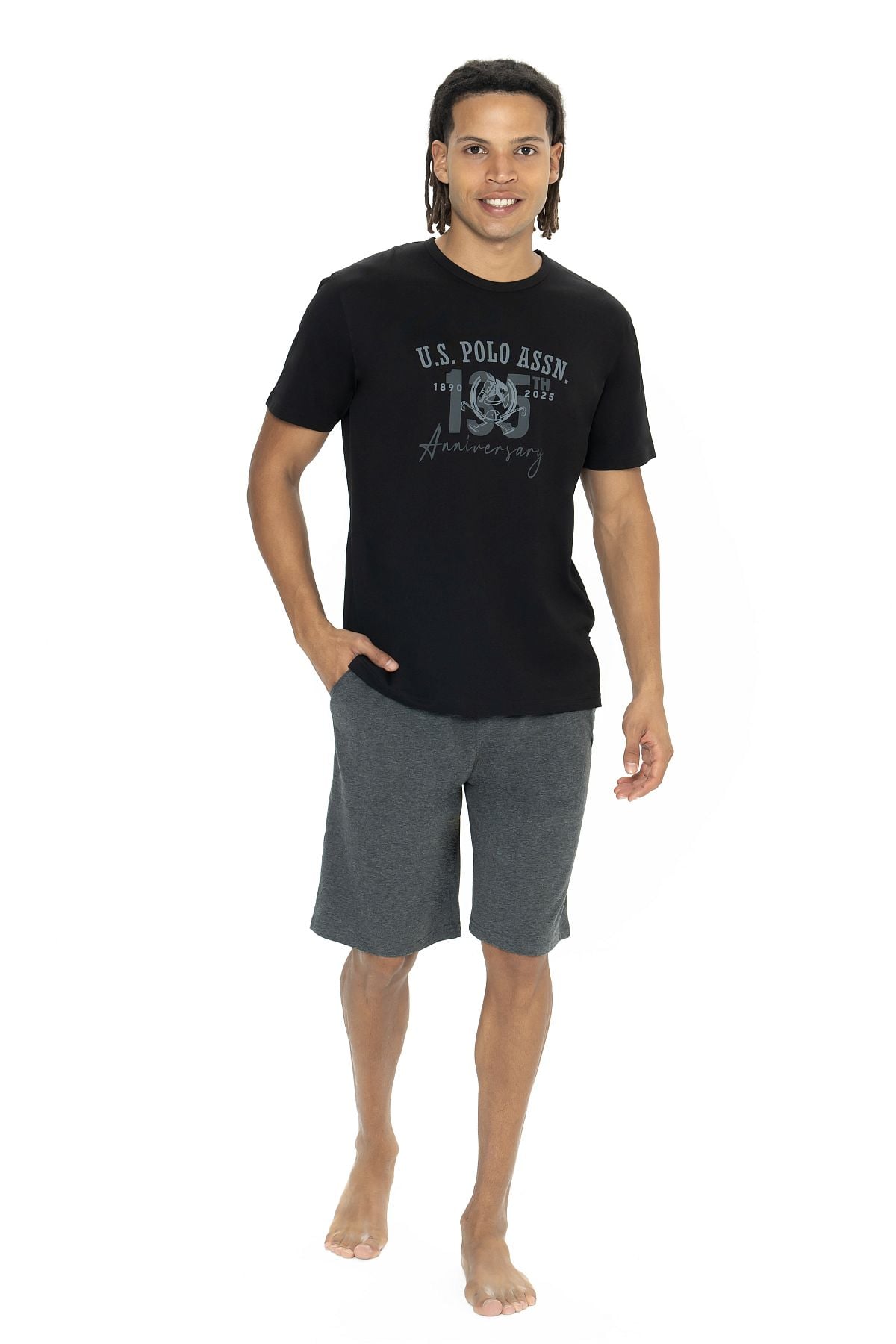 U.s Polo Assn. 18884 Erkek Kısa Kollu Bisiklet Yaka Şortlu Pijama Takımı-Siyah