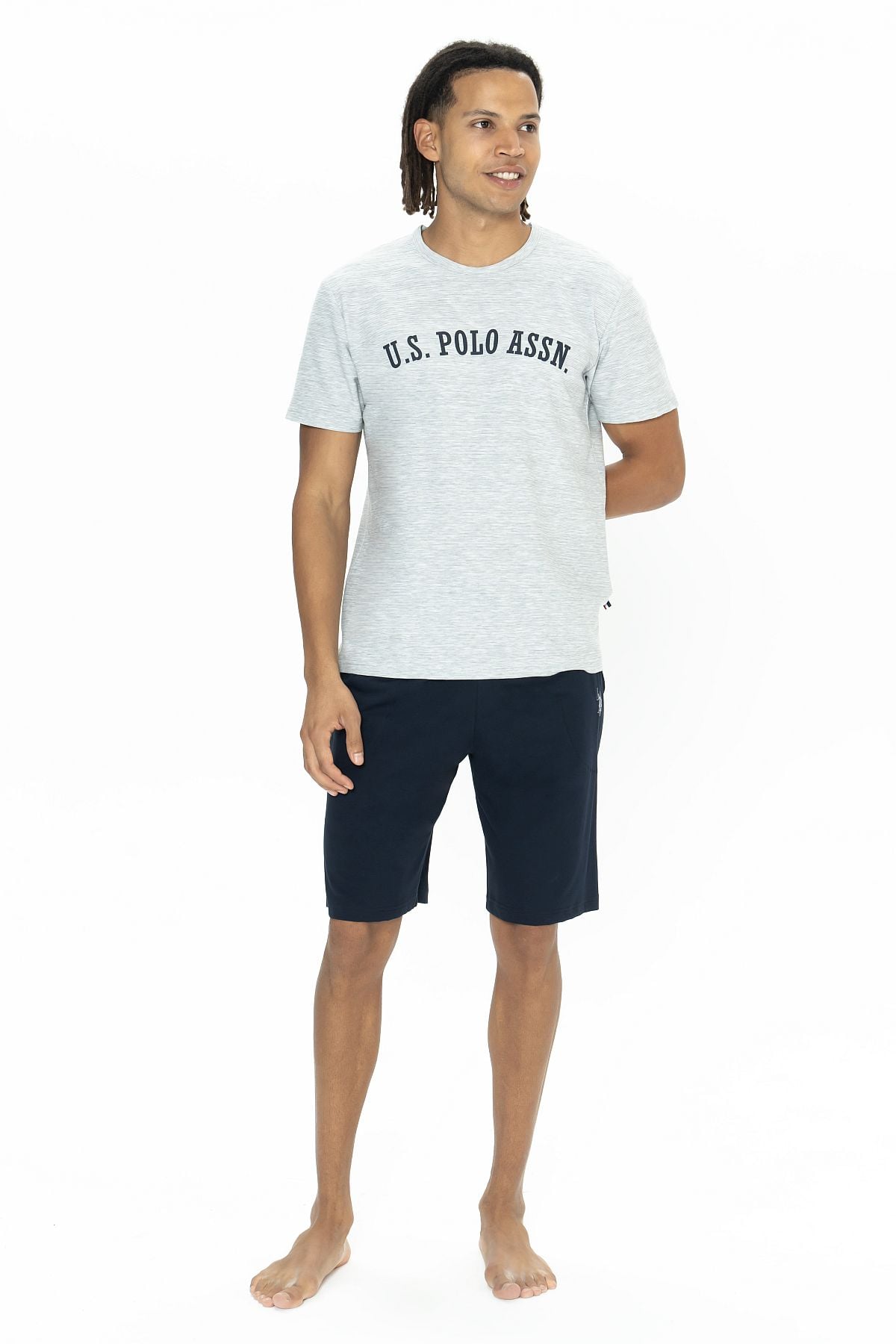 U.s Polo Assn. 18886 Erkek Kısa Kollu Bisiklet Yaka Şortlu Pijama Takımı-Gri