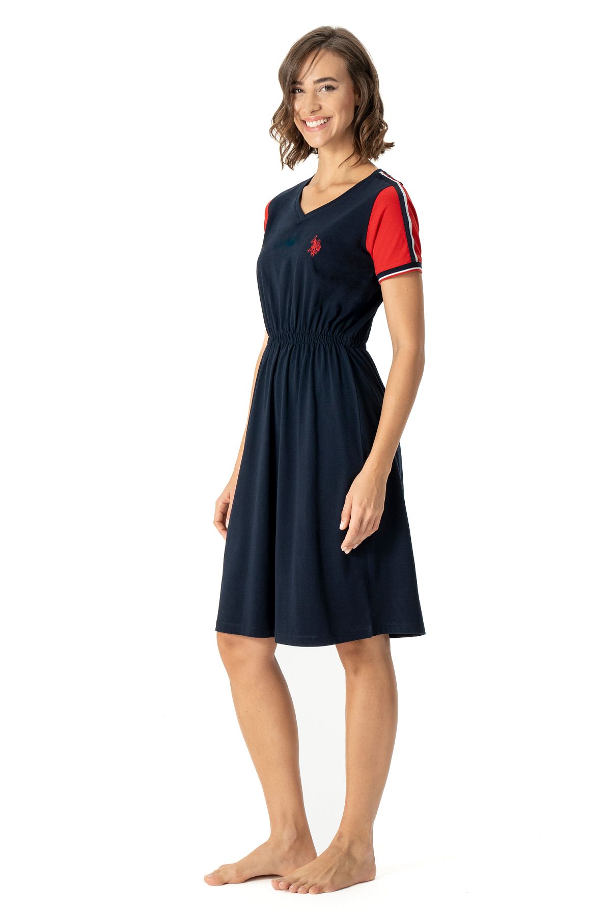 U.s Polo Assn. 17001 Kadın V Yaka Rahat Elbise-Lacivert