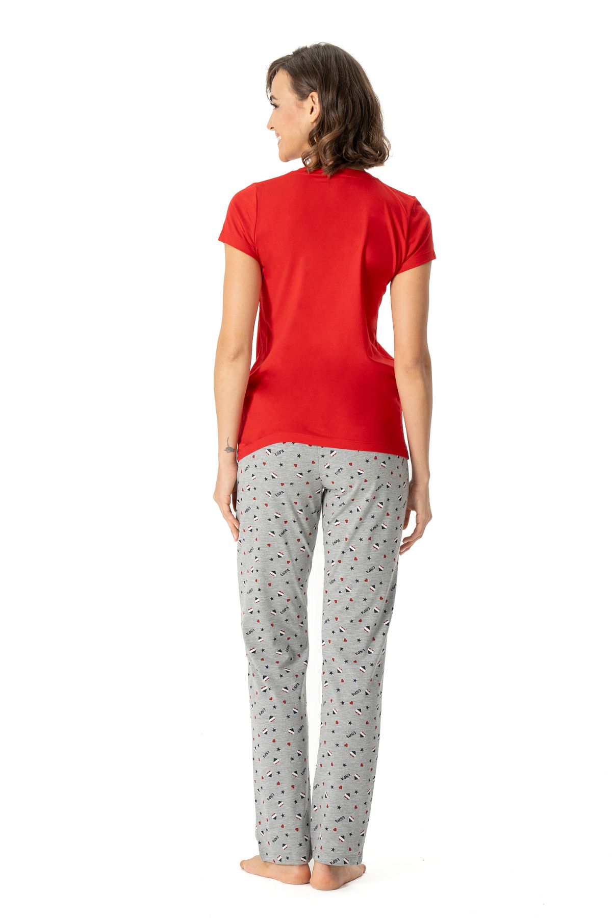 U.s Polo Assn. 17004 Kadın Kısa Kollu V Yaka Pijama Takımı-Kırmızı