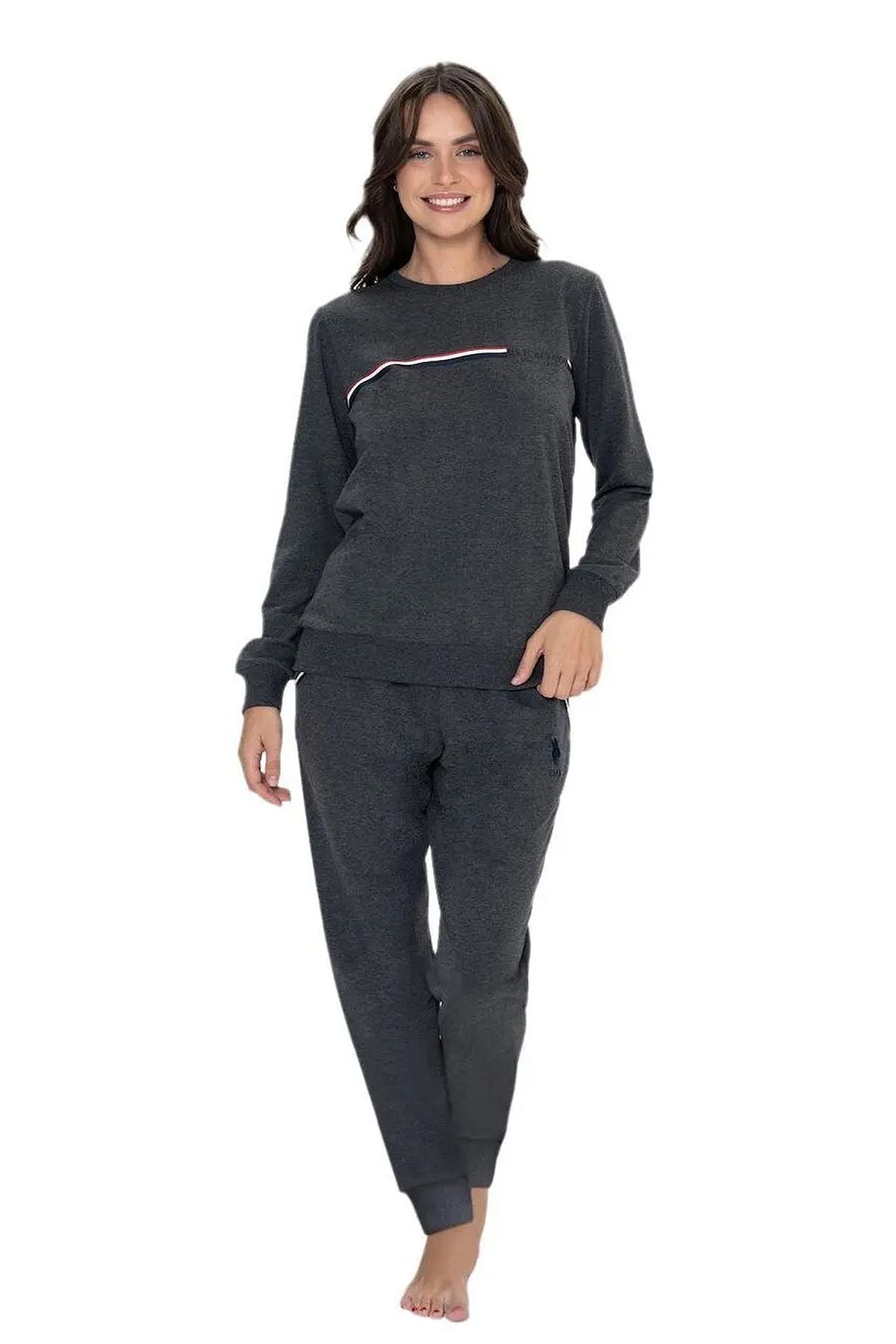 U.s Polo Assn. 20111 Kadın Uzun Kollu Bisiklet Yaka Paçası Lastikli Rahat Ev giyim-Antrasitmelanj