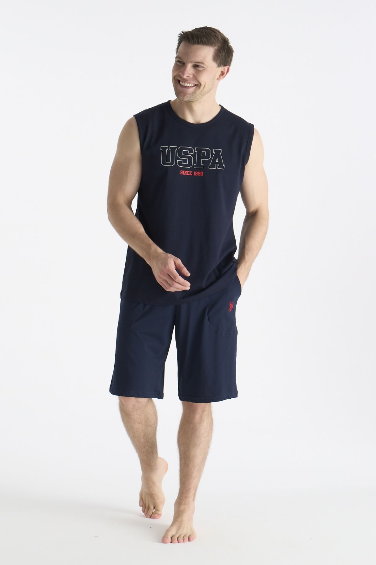 U.s Polo Assn. 19010 Erkek Sıfır Kollu Şortlu Pijama Takımı-Lacivert