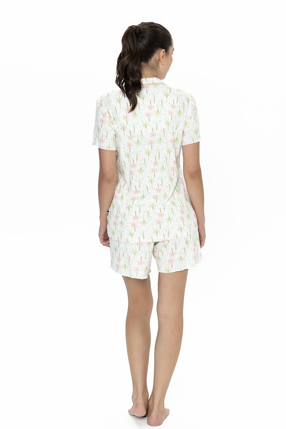 U.s Polo Assn. 20081 Kadın Kısa Kollu Şortlu Gömlek Pijama Takım-Ekru