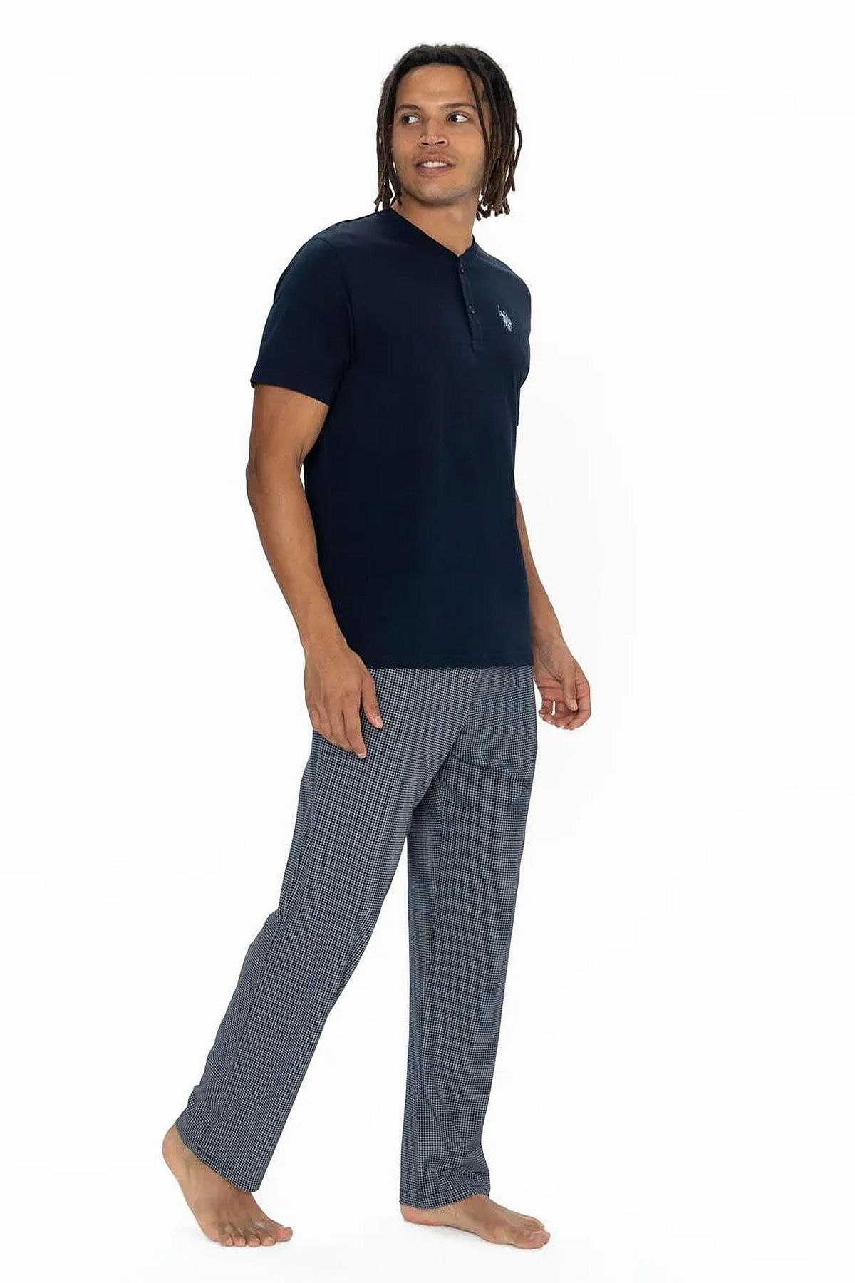 U.s Polo Assn. 18907 Erkek Kısa Kollu Yakası Düğmeli Pijama Takımı-Lacivert