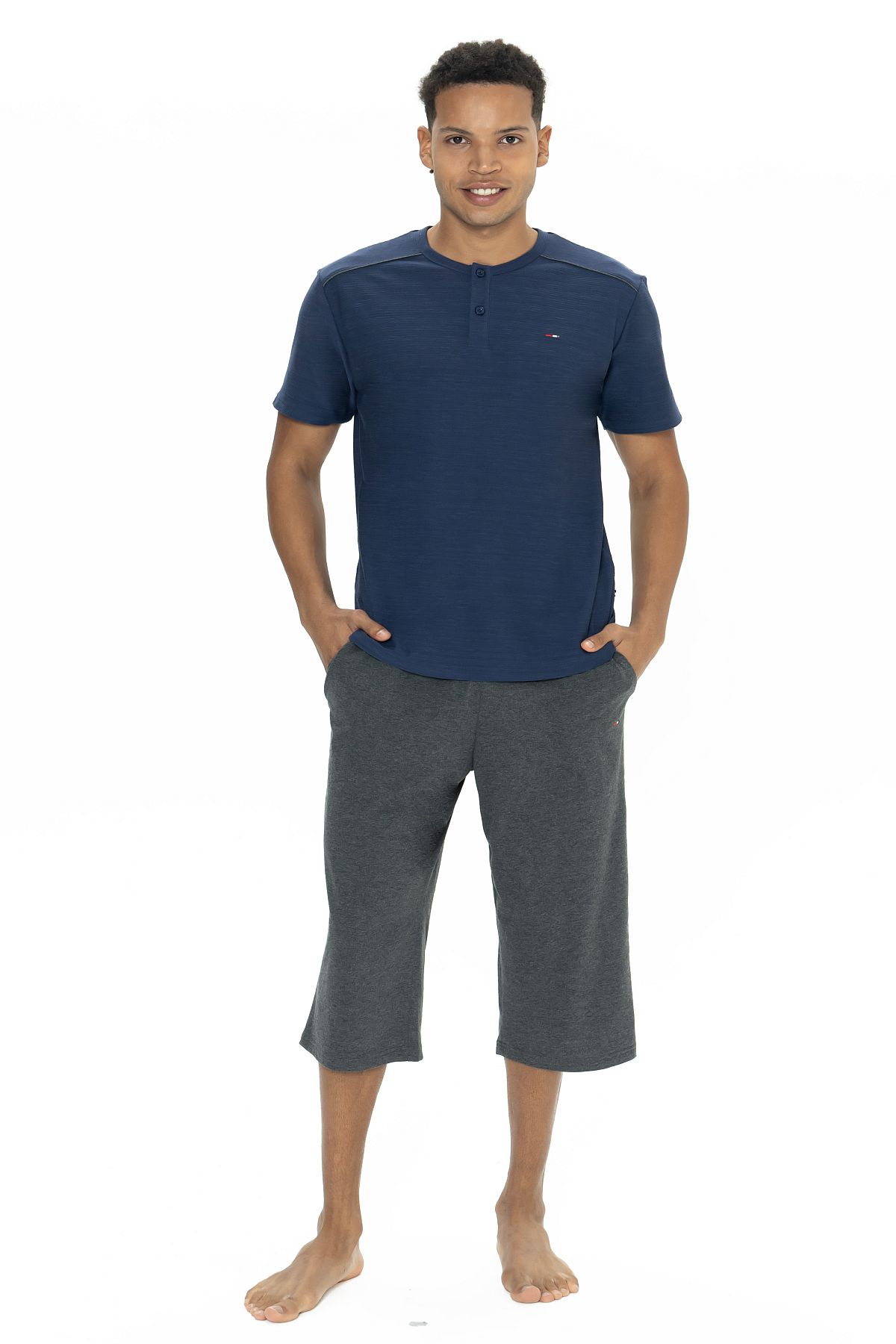 U.s Polo Assn. 18887 Erkek Kısa Kollu Bisiklet Yaka Kapri Pijama Takımı-Lacivert