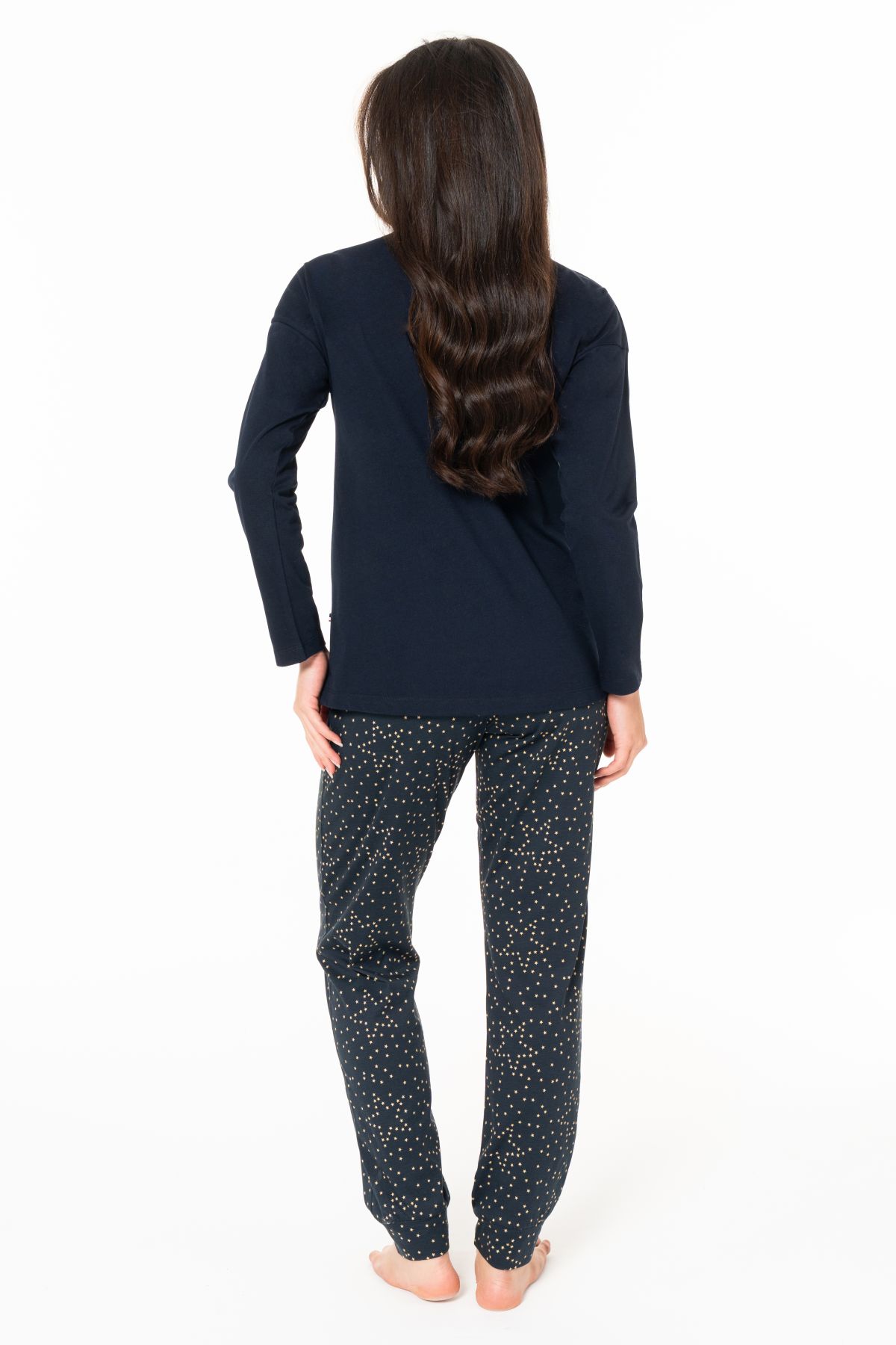 U.s Polo Assn. 20163 Kadın Uzun Kollu Bisiklet Yaka Paçası Bantlı Pijama Takım-Lacivert