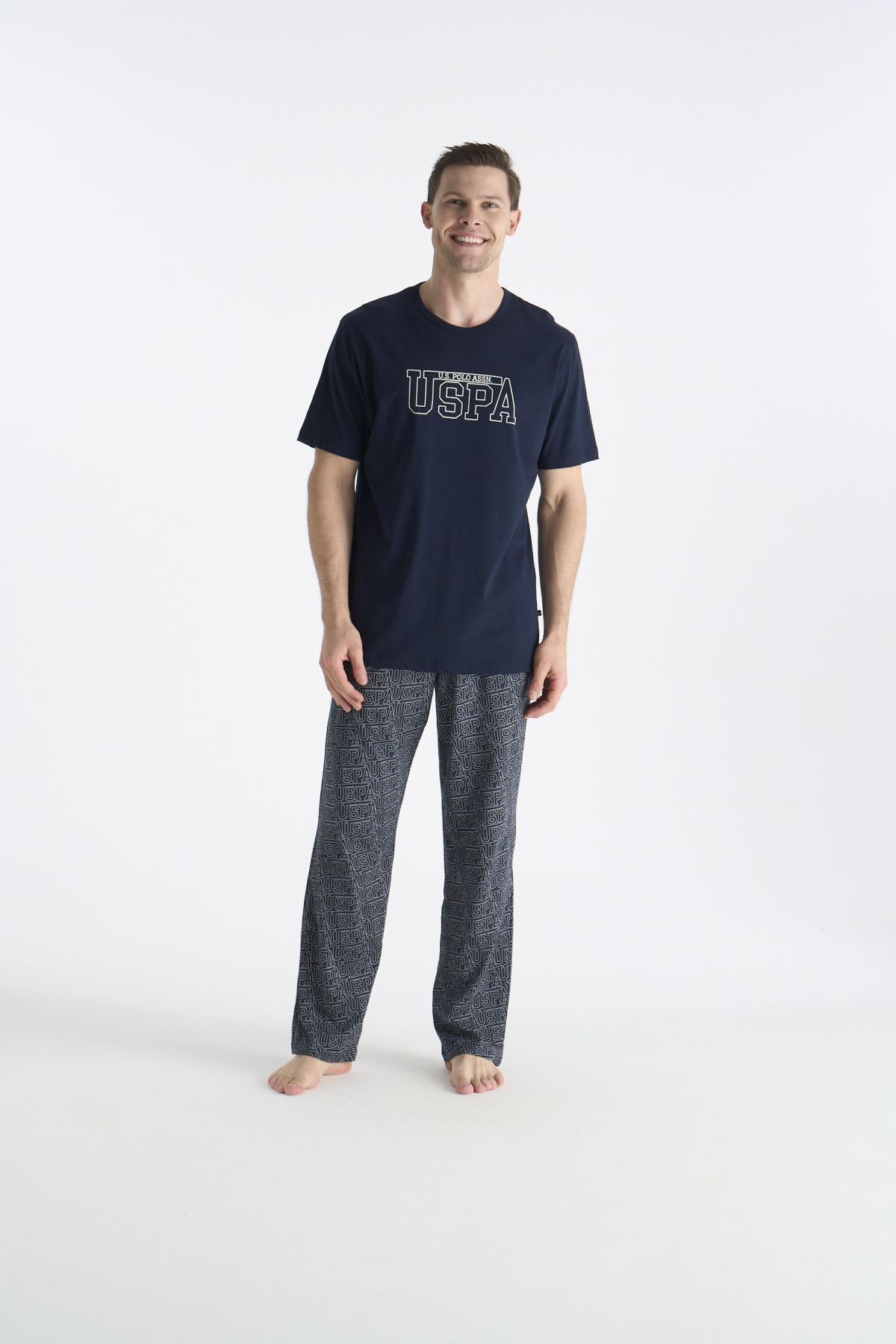 U.s Polo Assn. 19049 Erkek Bisiklet Yaka Kısa Kollu Pijama Takımı-Lacivert