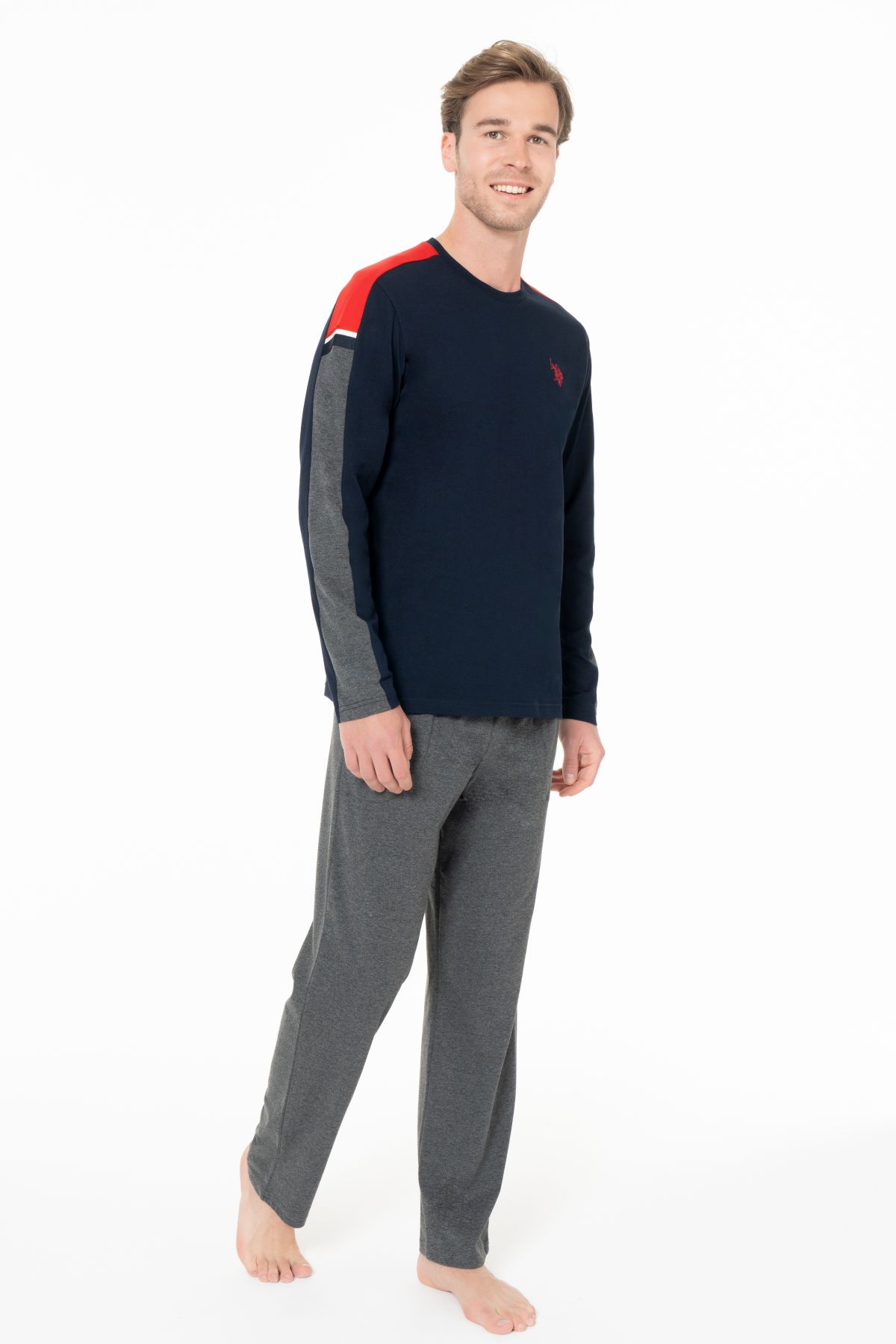 U.s Polo Assn. 18957 Erkek Uzun Kollu Bisiklet Yaka Pijama Takımı-Lacivert