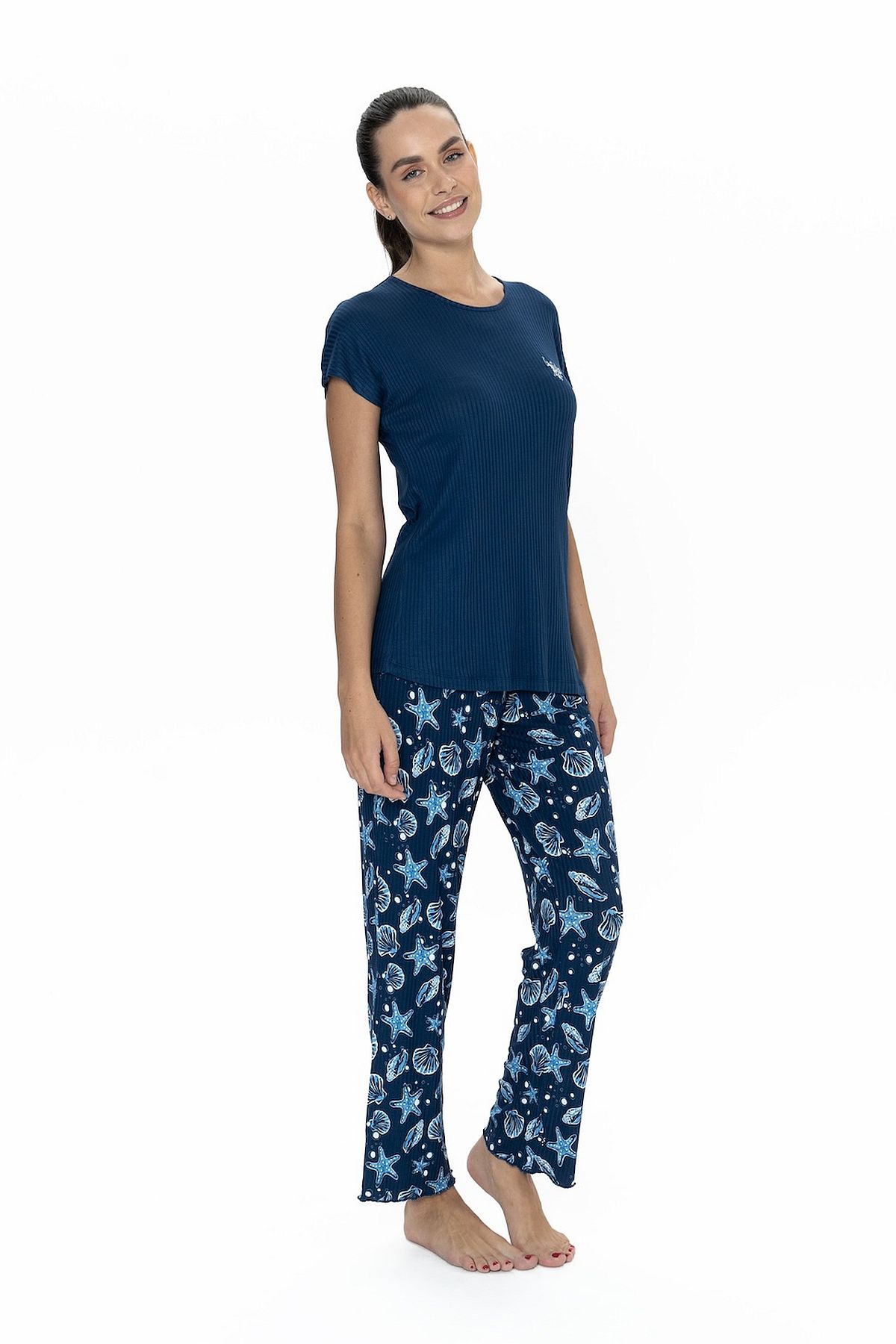 U.s Polo Assn. 20105 Kadın Kısa Kollu Bisiklet Yaka Pijama Takımı-Lacivert