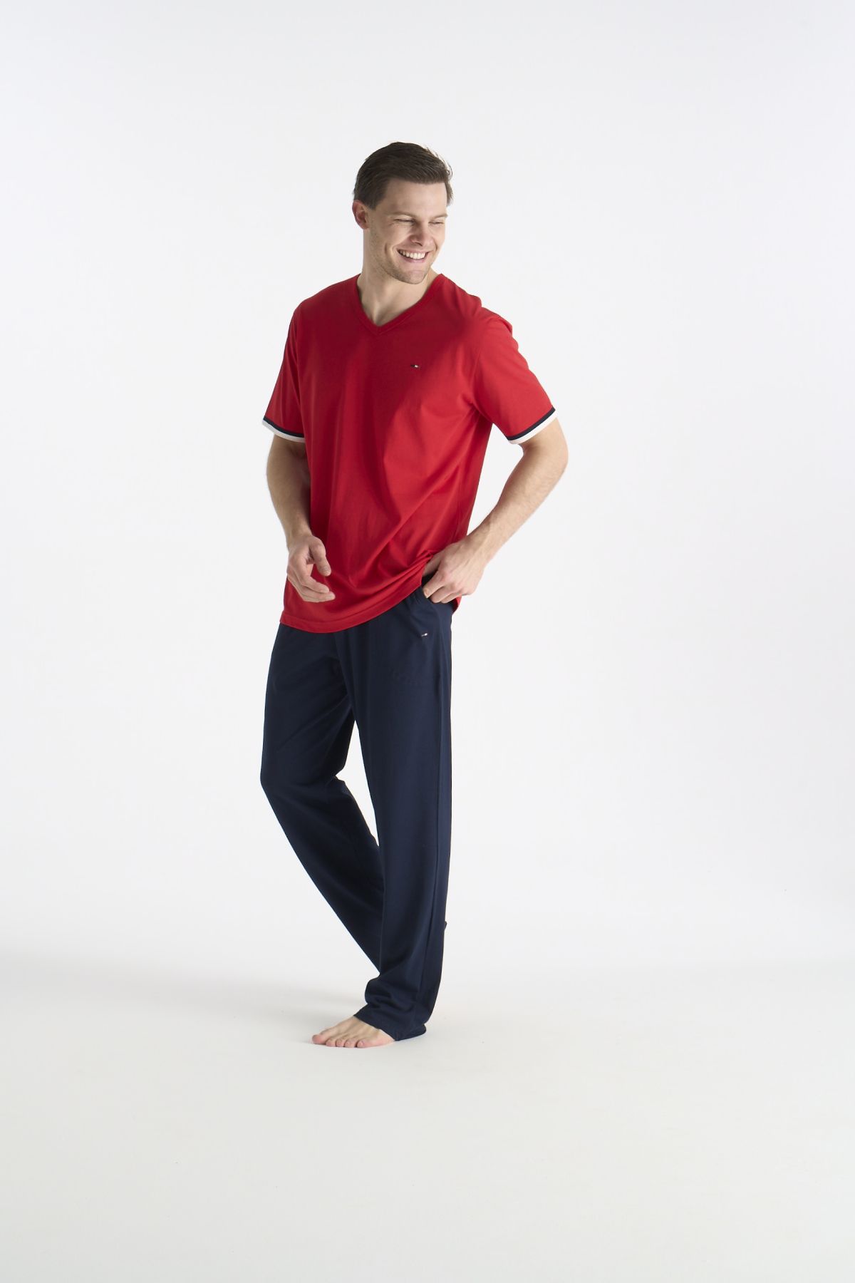 U.s Polo Assn. 19041 Erkek Kısa Kollu V Yaka Pijama Takımı-Kırmızı