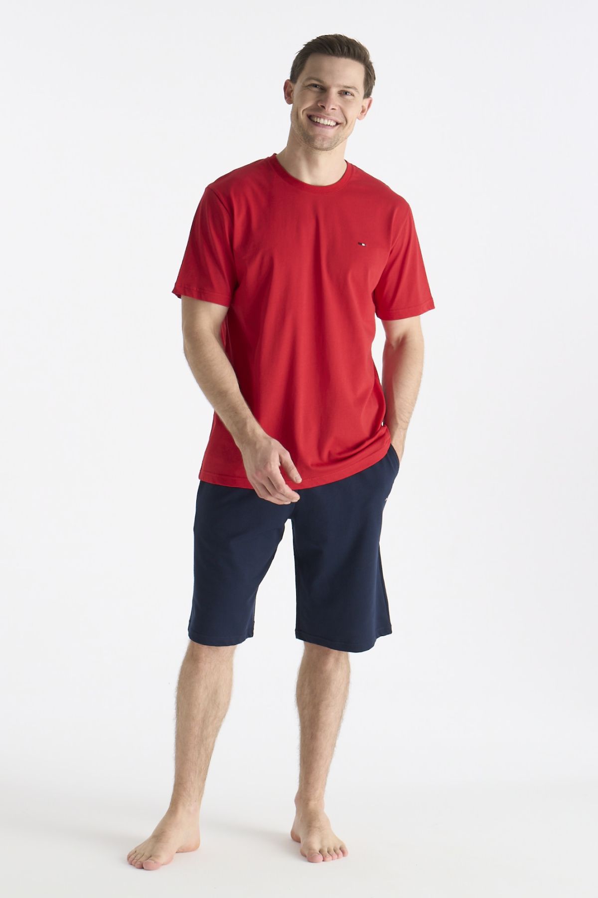 U.s Polo Assn. 19011 Erkek Kısa Kollu Şortlu Pijama Takımı-Kırmızı