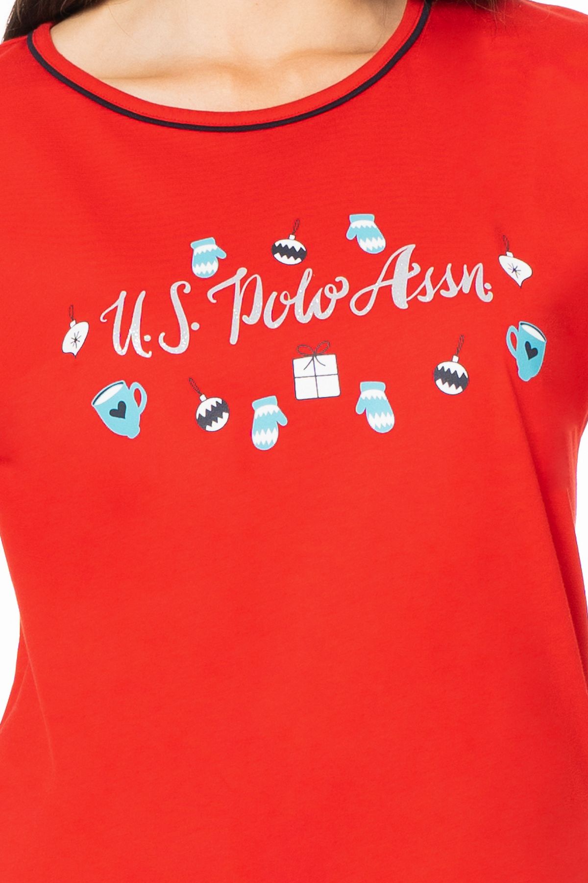 U.s Polo Assn. 20167 Kadın Uzun Kollu Bisiklet Yaka Pijama Takımı-Kırmızı
