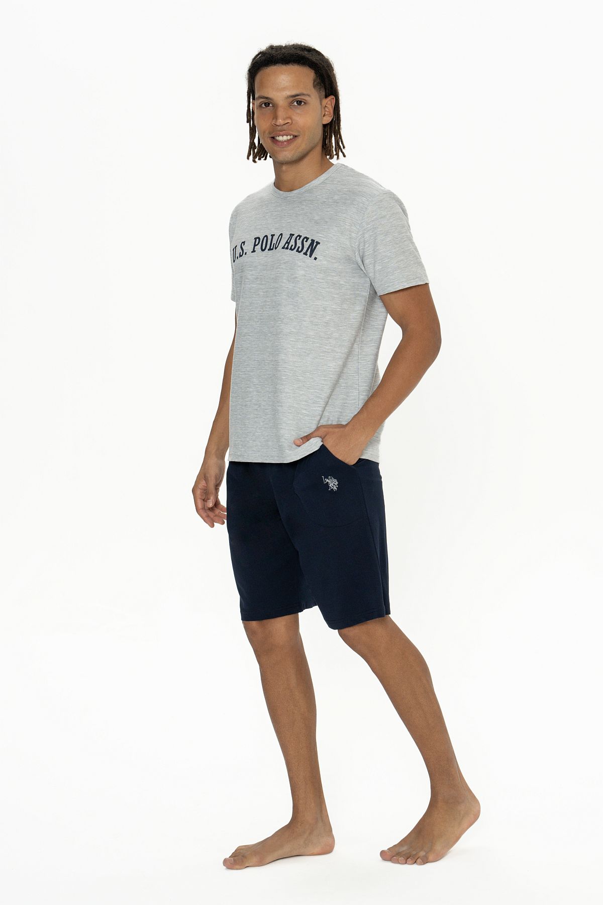 U.s Polo Assn. 18886 Erkek Kısa Kollu Bisiklet Yaka Şortlu Pijama Takımı-Gri