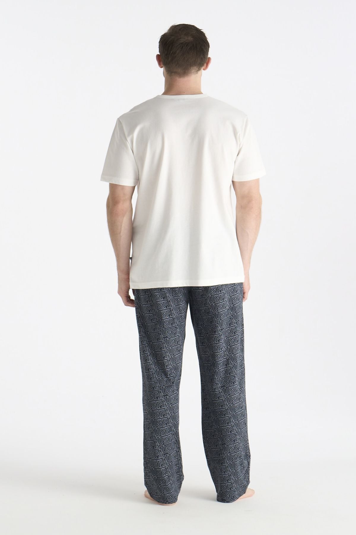 U.s Polo Assn. 19049 Erkek Bisiklet Yaka Kısa Kollu Pijama Takımı-Ekru