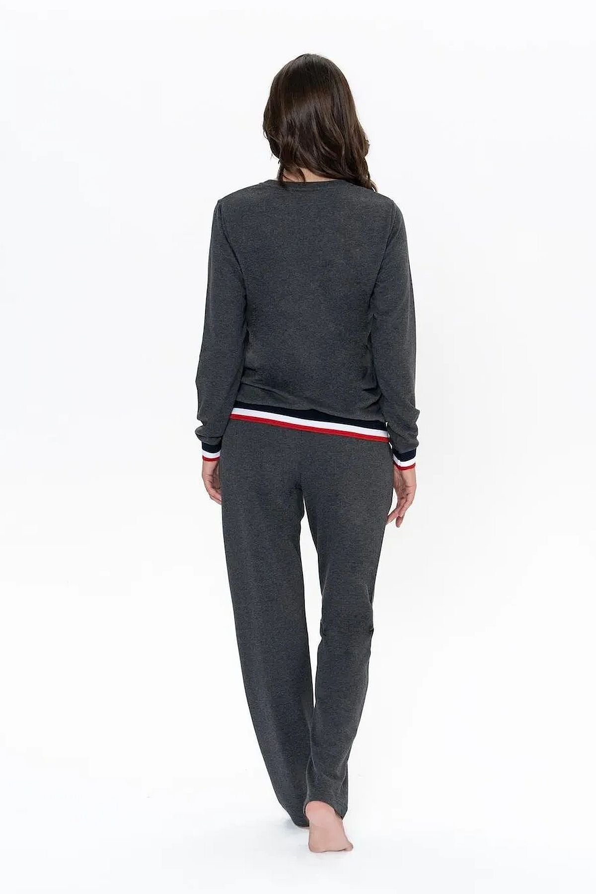 U.s Polo Assn. 20110 Kadın Uzun Kollu Bisiklet Yaka Rahat Ev giyim-Antrasitmelanj