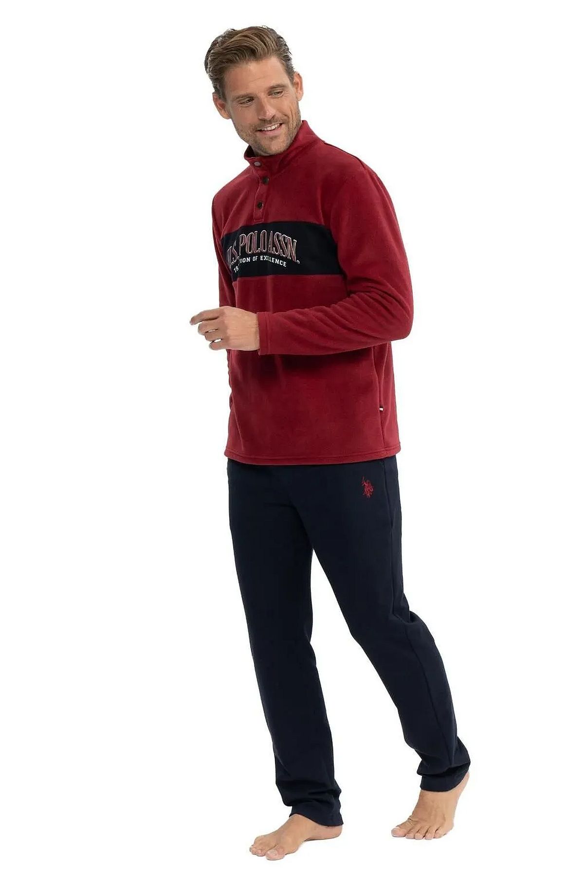 U.s Polo Assn. 18826 Erkek Polar Uzun Kollu Dik Yaka Rahat Ev Giyim-Bordo