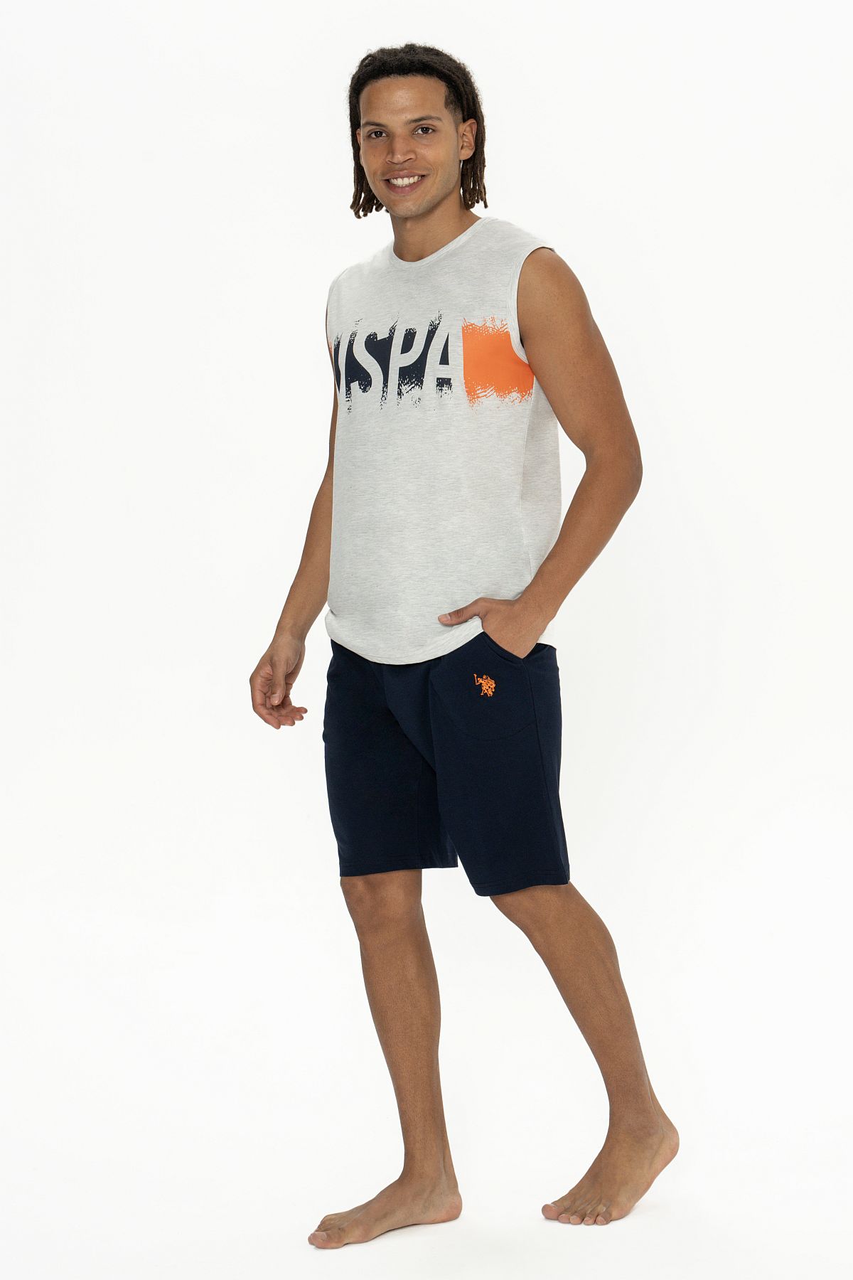 U.s Polo Assn. 18885 Erkek Kolsuz Bisiklet Yaka Şortlu Pijama Takımı-Karmelanj