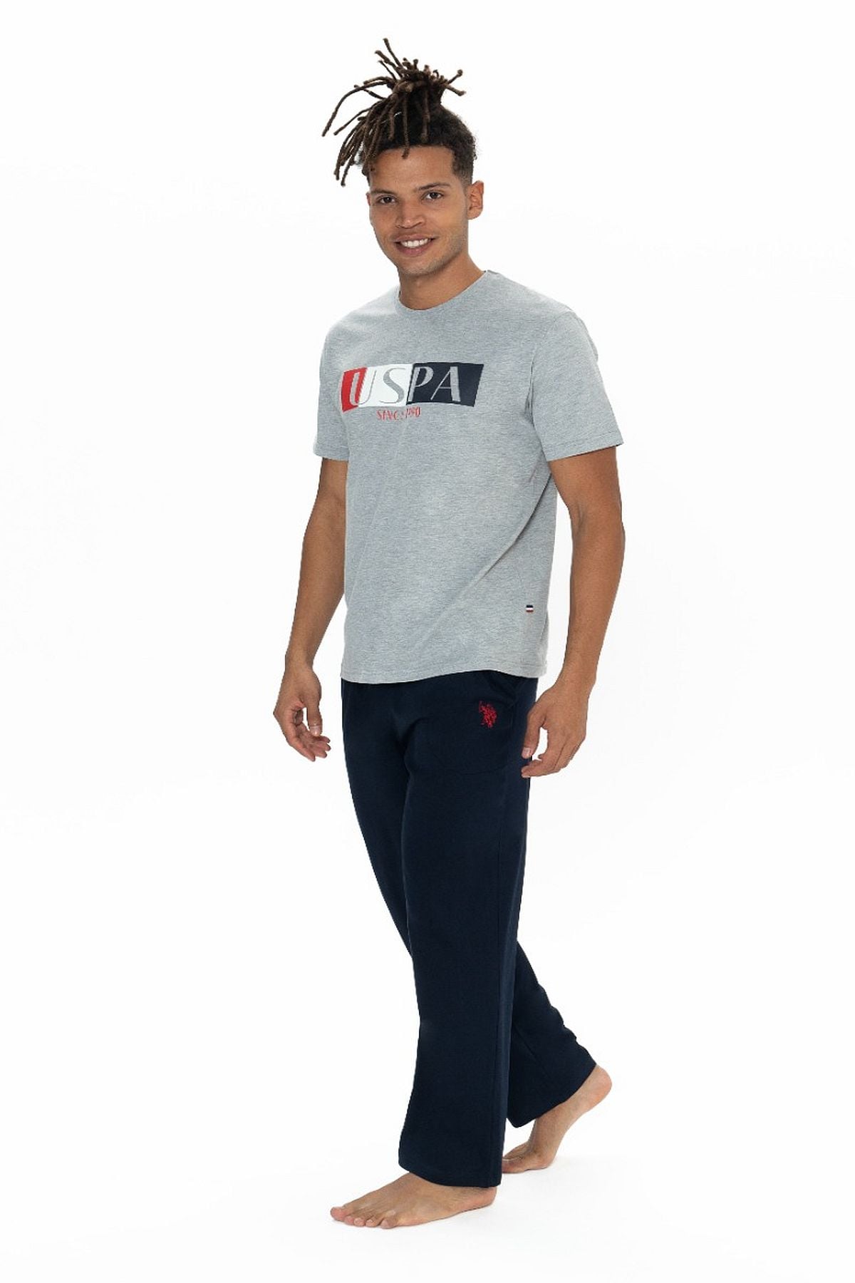 U.s Polo Assn. 18899 Erkek Kısa Kollu Bisiklet Yaka Pijama Takımı-Gri