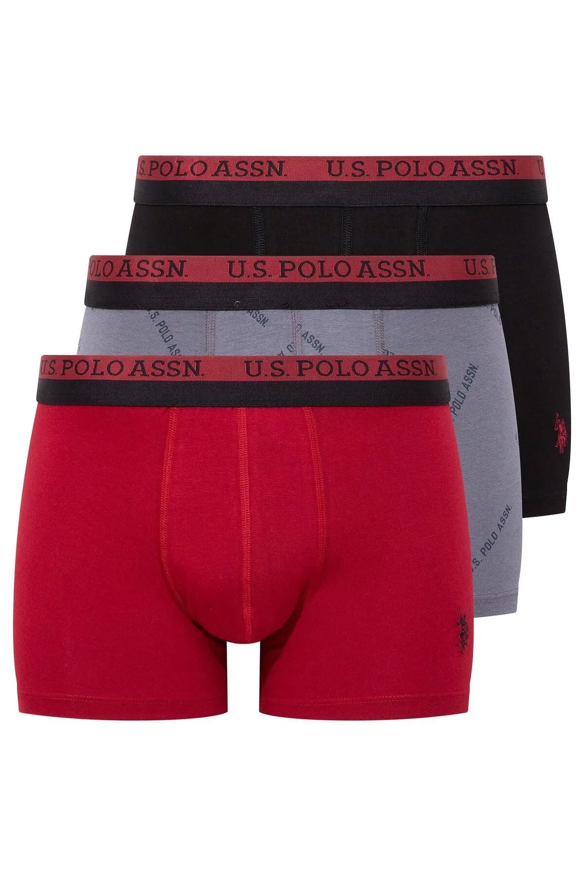 U.s Polo Assn. 80522 Erkek Pamuklu 3lü Boxer-Siyah&Baskılı&Bordo
