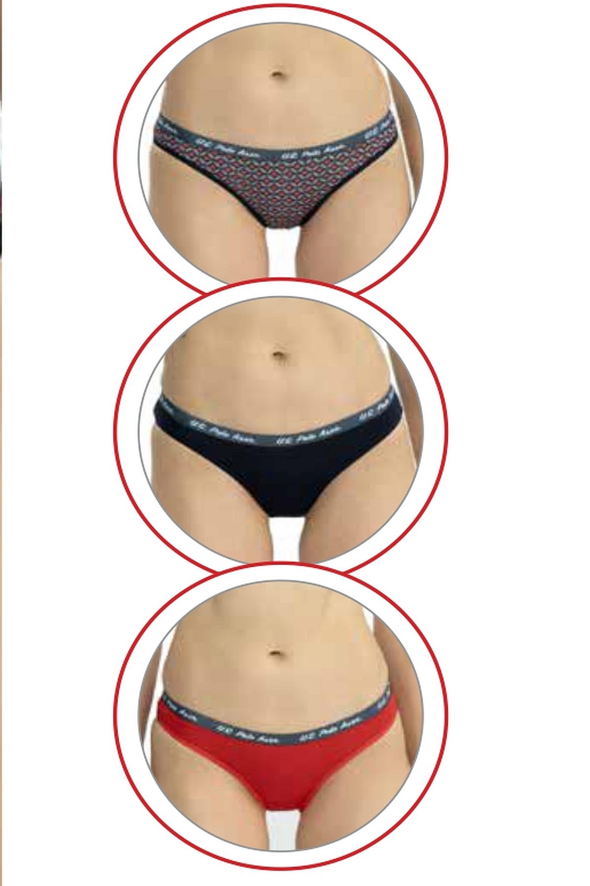 U.s Polo Assn. 66428 Kadın Karışık Desen Pamuklu 3lü Slip Külot-Lacivert