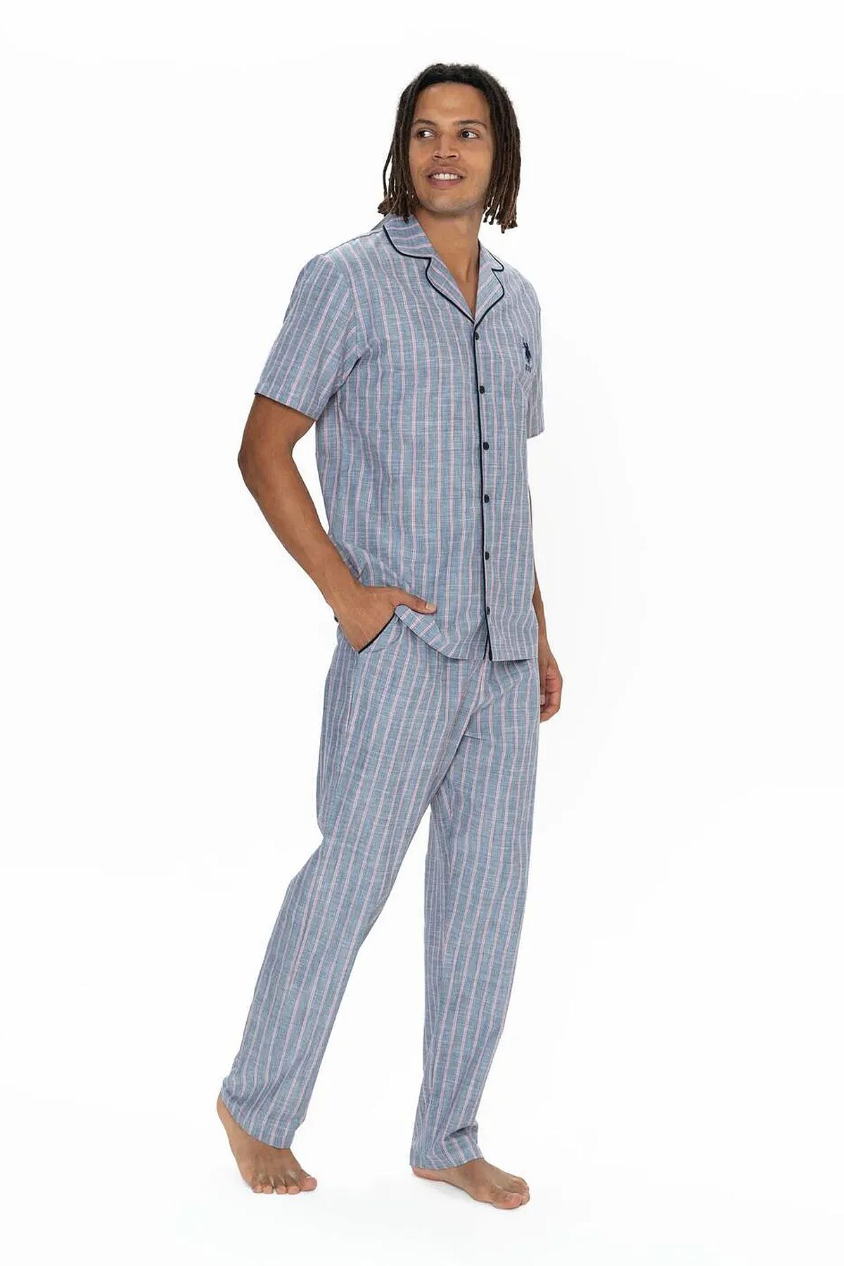 U.s Polo Assn. 18913 Erkek Kısa Kollu Gömlek Pijama Takımı-Lacivert