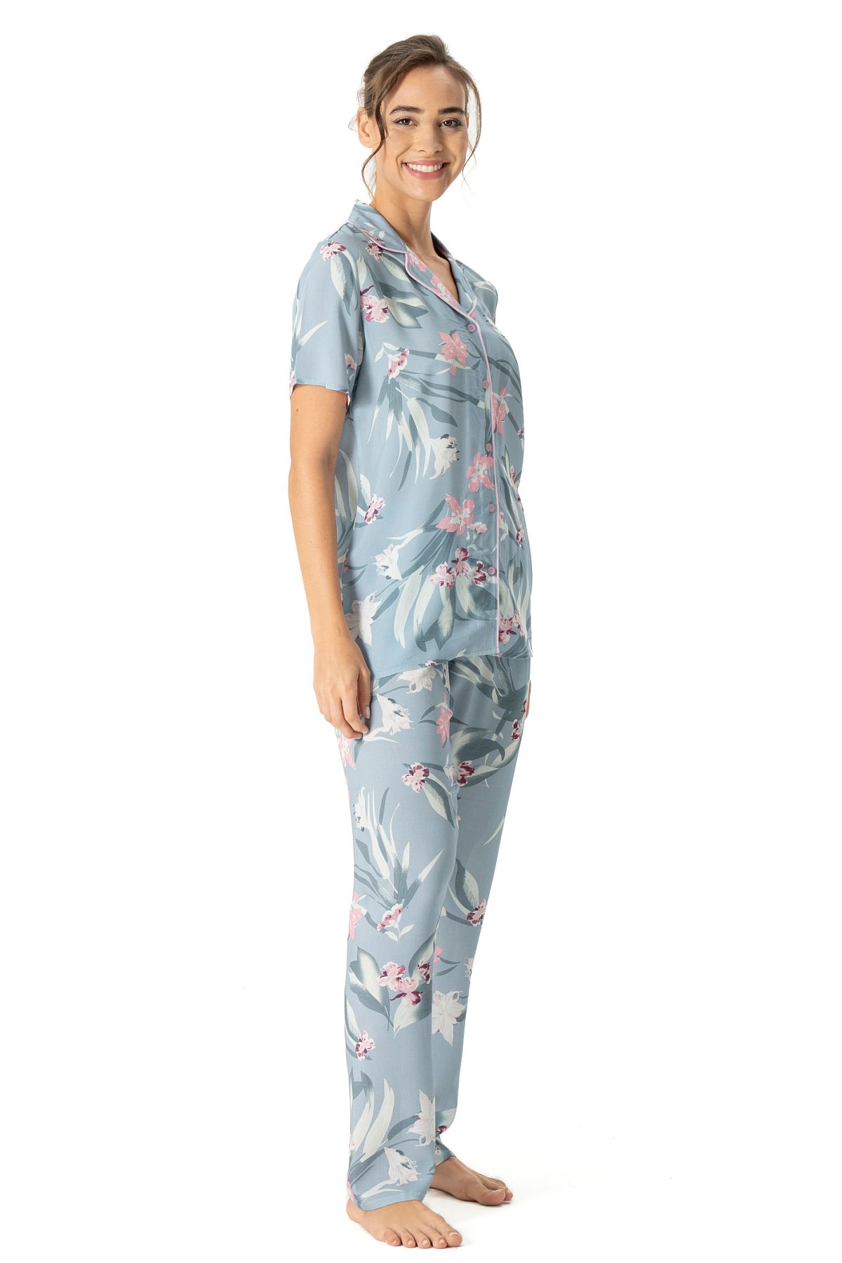 U.s Polo Assn. 17047 Kadın Kısa Kollu Önden Düğmeli Pijama Takım-Mint