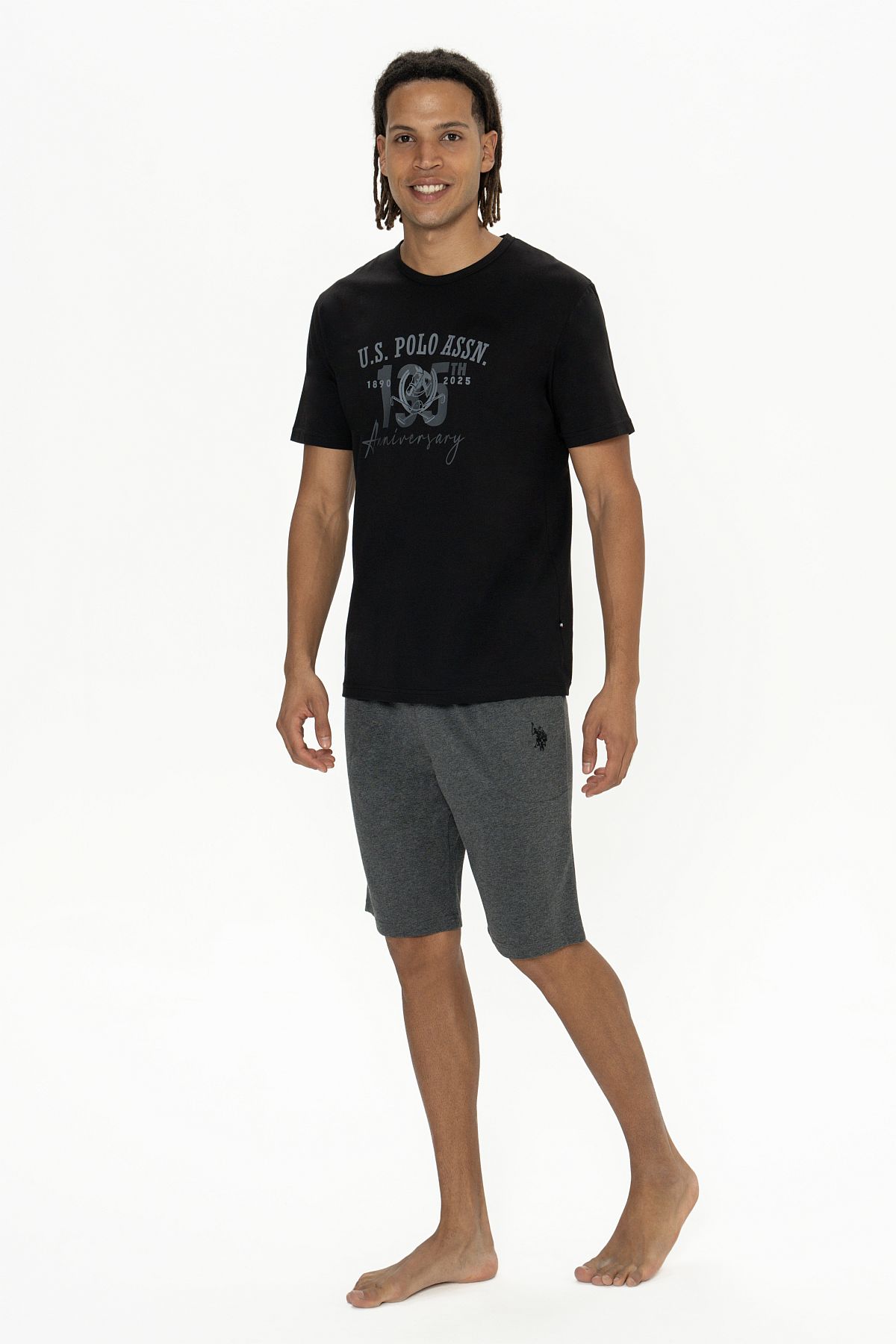 U.s Polo Assn. 18884 Erkek Kısa Kollu Bisiklet Yaka Şortlu Pijama Takımı-Siyah