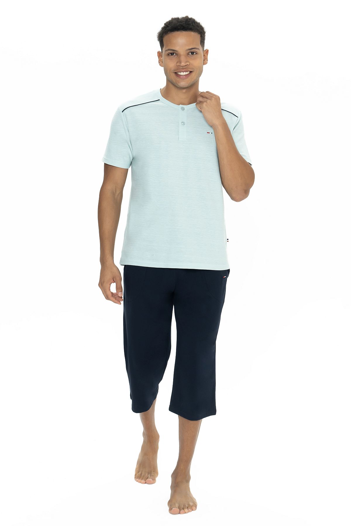 U.s Polo Assn. 18887 Erkek Kısa Kollu Bisiklet Yaka Kapri Pijama Takımı-Mint