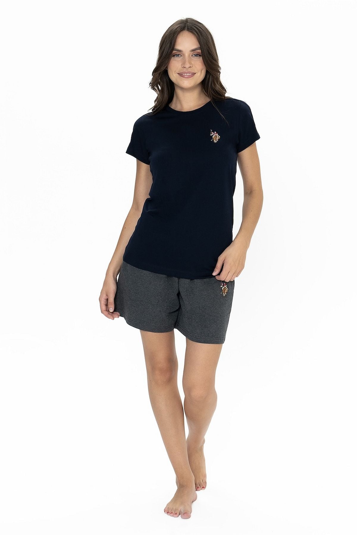 U.s Polo Assn. 20000 Kadın Kısa Kollu Bisiklet Yaka Şortlu Pijama Takımı-Lacivert
