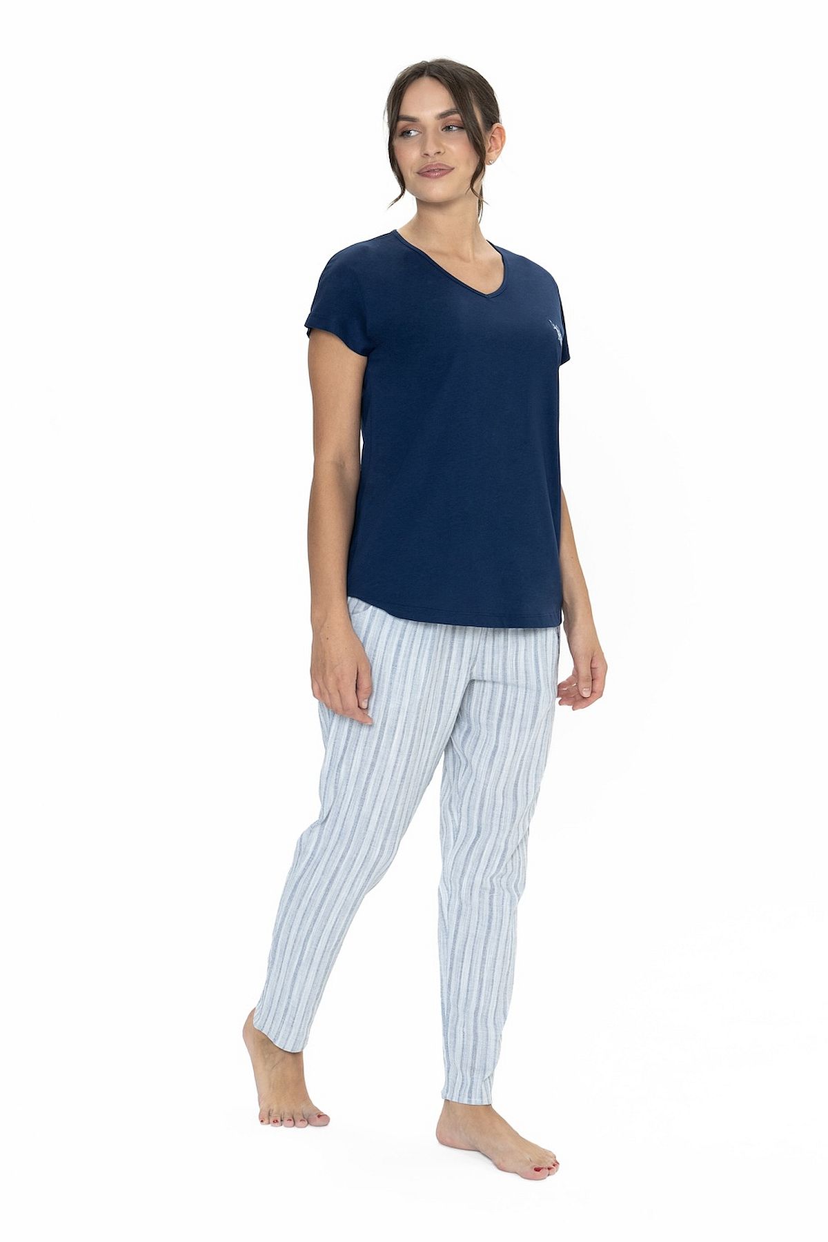 U.s Polo Assn. 20019 Kadın Kısa Kollu V Yaka Pijama Takımı-Lacivert