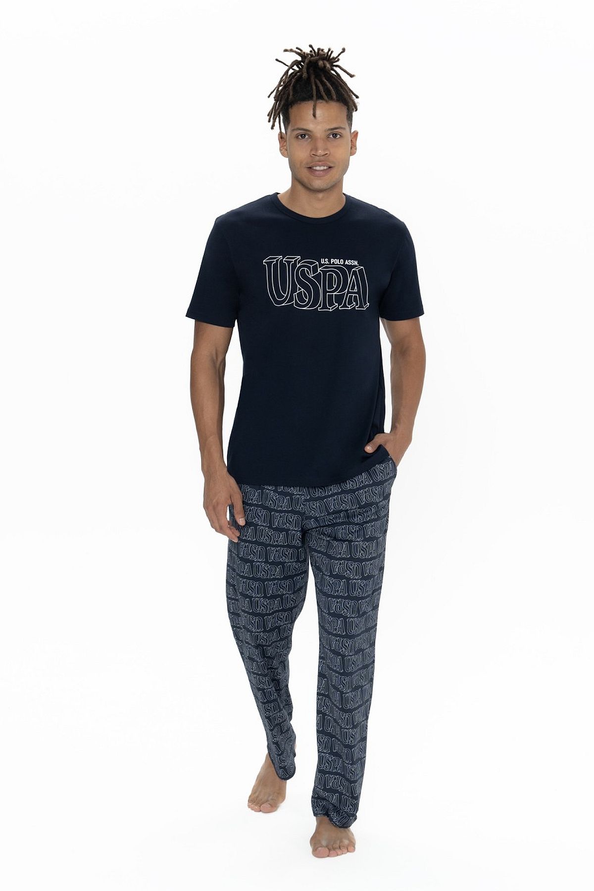 U.s Polo Assn. 18903 Erkek Kısa Kollu Bisiklet Yaka 3lü Pijama Takımı-Lacivert