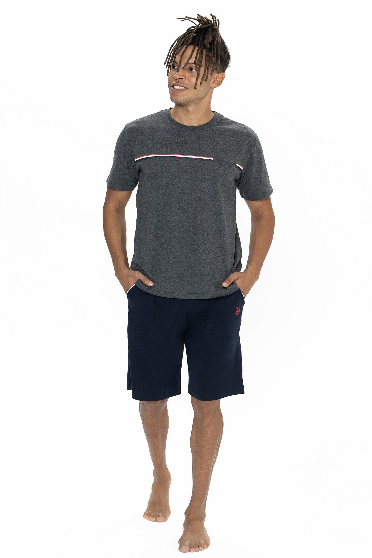 U.s Polo Assn. 18865 Erkek Kısa Kollu Bisiklet Yaka Şortlu Pijama Takımı-Antrasitmelanj