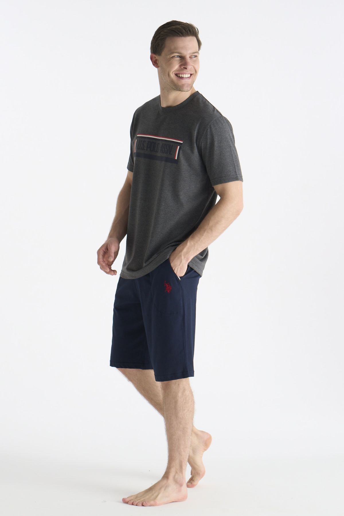 U.s Polo Assn. 19006 Erkek Kısa Kollu Şortlu Pijama Takımı-Gri