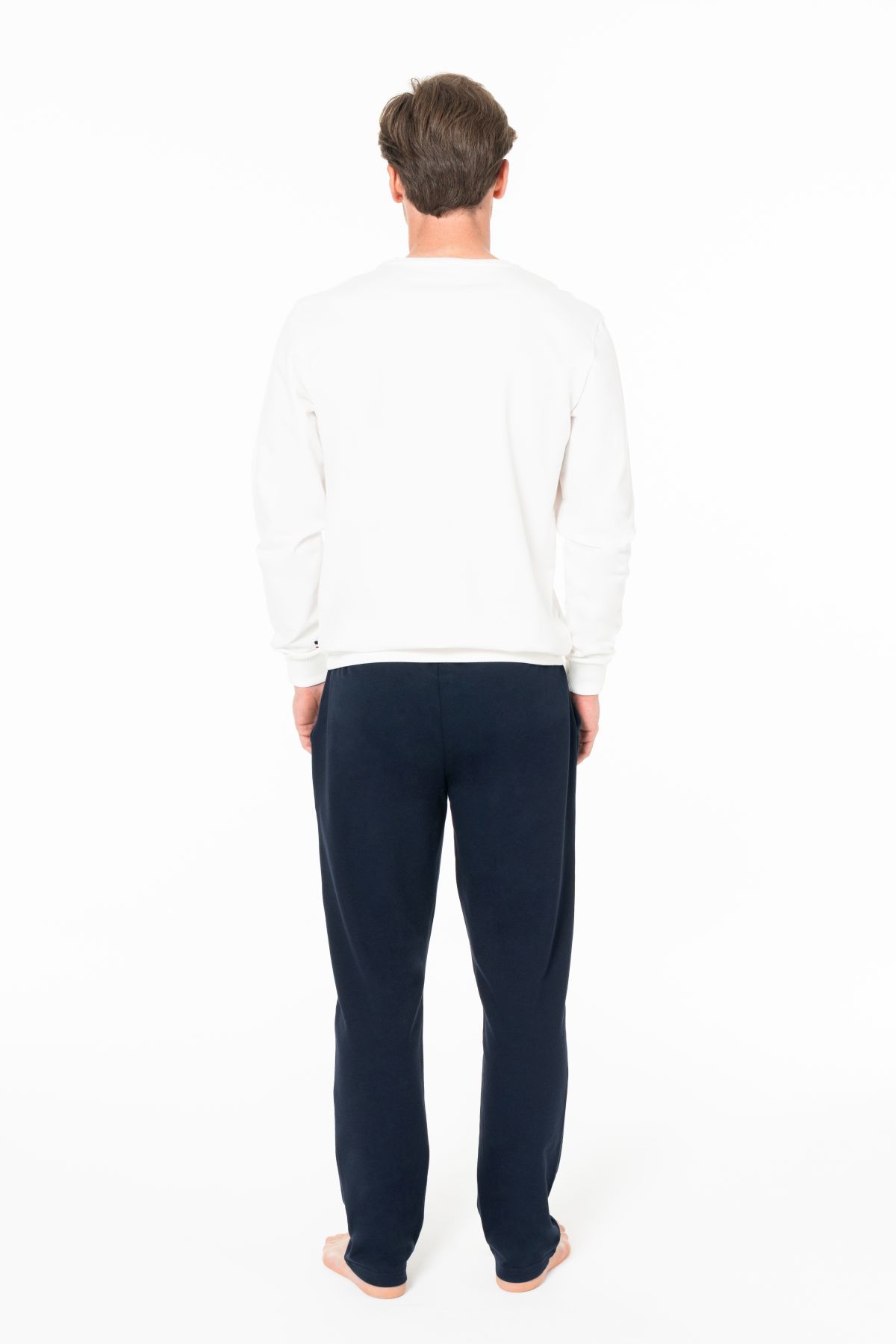 U.s Polo Assn. 18925B Erkek Büyük Beden Uzun Kollu Bisiklet Yaka Rahat Ev Giyim-Ekru