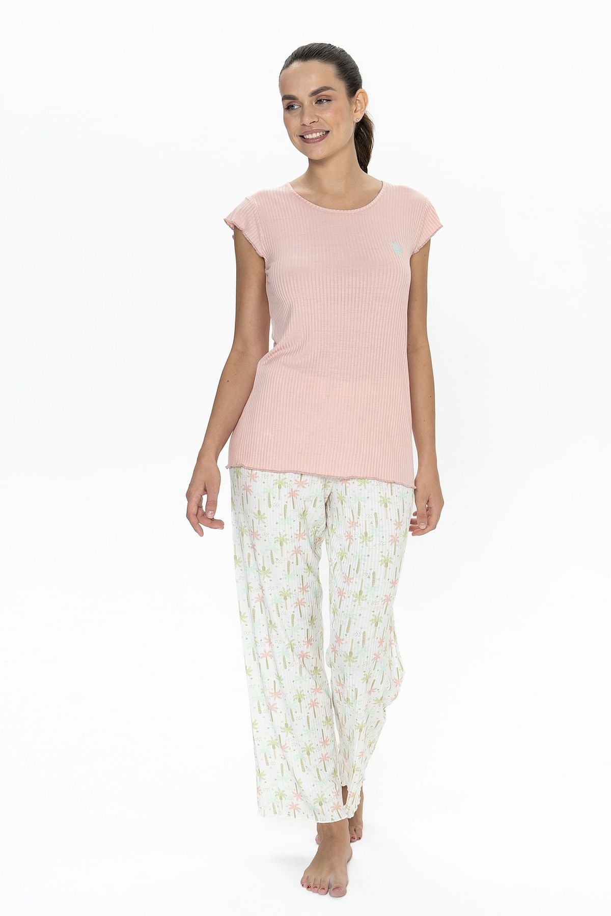 U.s Polo Assn. 20079 Kadın Kısa Kollu Bisiklet Yaka Pijama Takımı-Somon