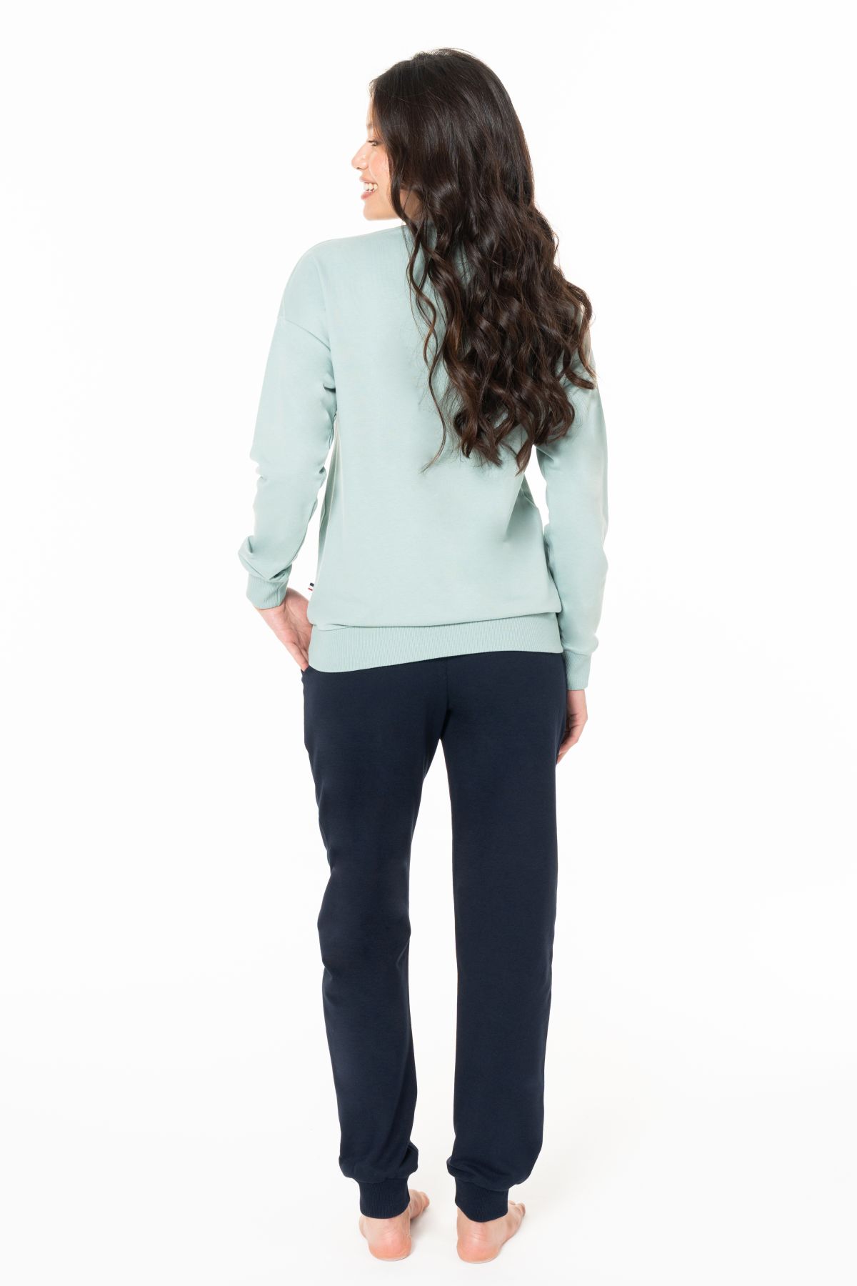 U.s Polo Assn. 20121 Kadın Uzun Kollu Bisiklet Yaka Paçası Bantlı Rahat Ev Giyim-Mint