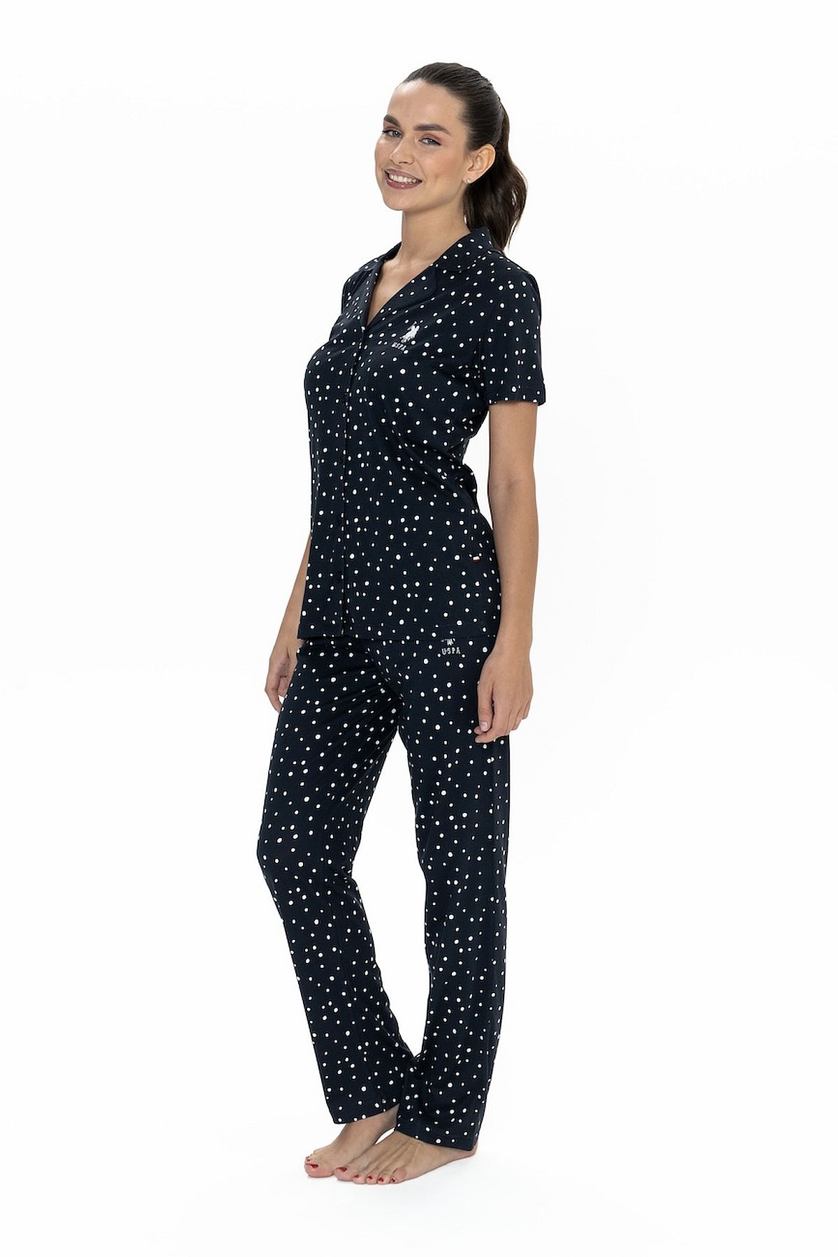 U.s Polo Assn. 20051 Kadın Kısa Kollu Gömlek Pijama Takım-Lacivert