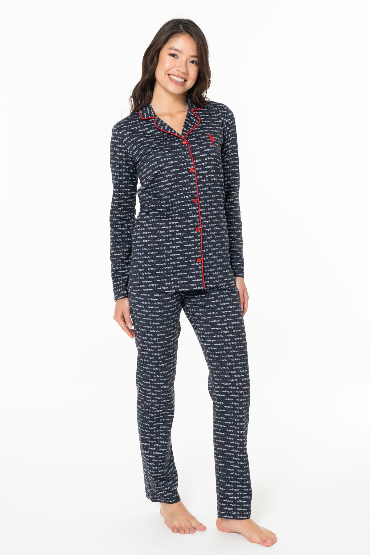U.s Polo Assn. 20144 Kadın Uzun Kollu Gömlek Pijama Takım-Lacivert