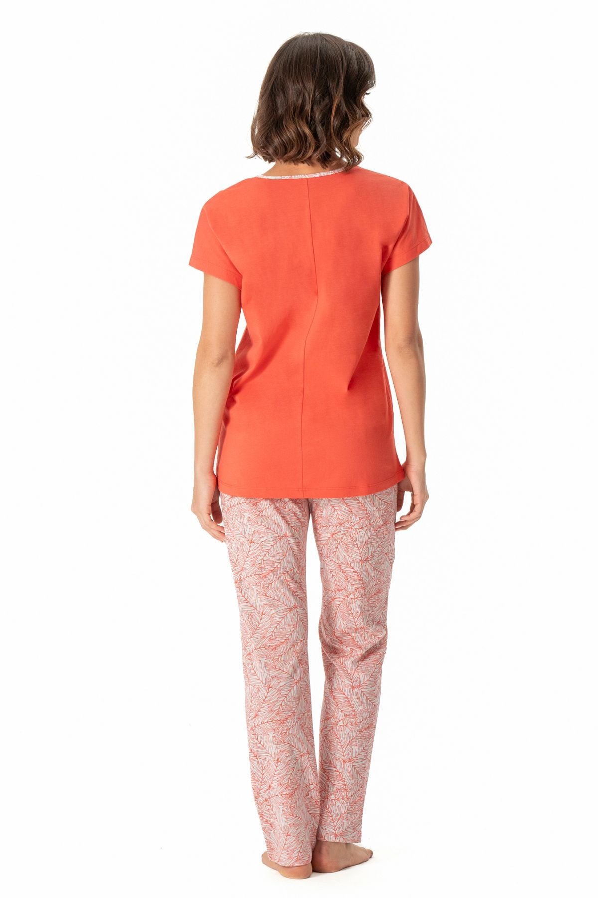 U.s Polo Assn. 17020 Kadın Kısa Kollu Yuvarlak Yaka Pijama Takım-Mercan