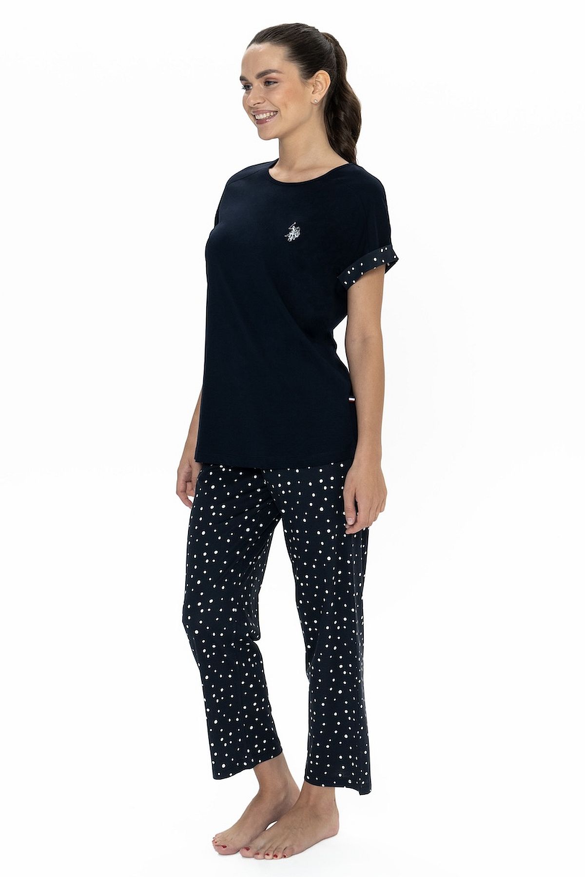 U.s Polo Assn. 20052 Kadın Kısa Kollu Bisiklet Yaka Pijama Takımı-Lacivert