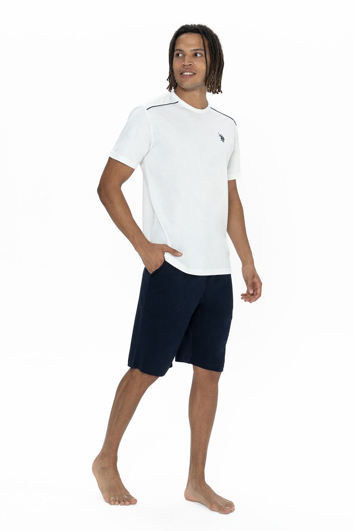 U.s Polo Assn. 18905 Erkek Kısa Kollu Bisiklet Yaka 3lü Pijama Takımı-Ekru